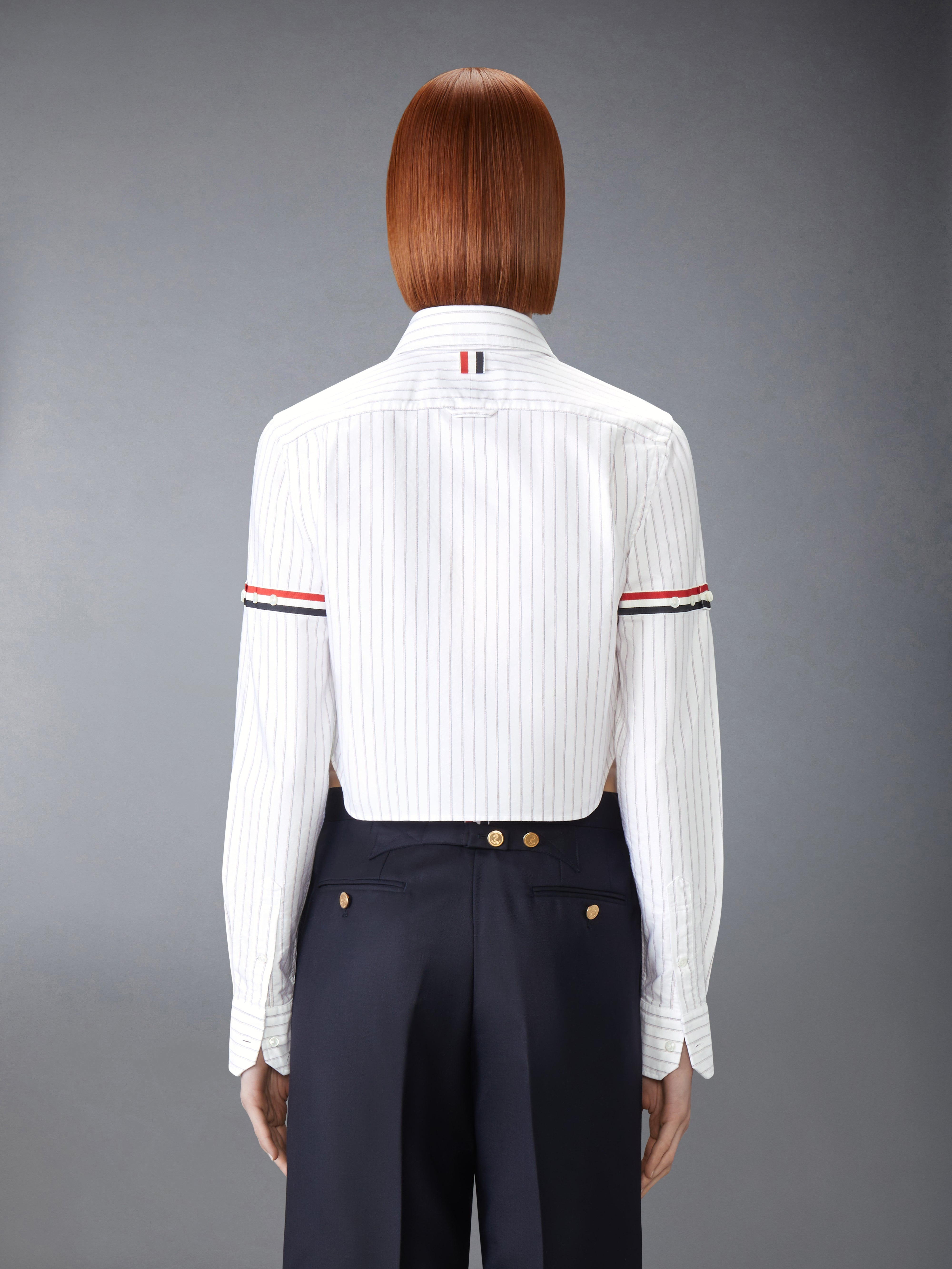 OXFORD PINSTRIPE ARMBAND CROPPED SHIRT - 4