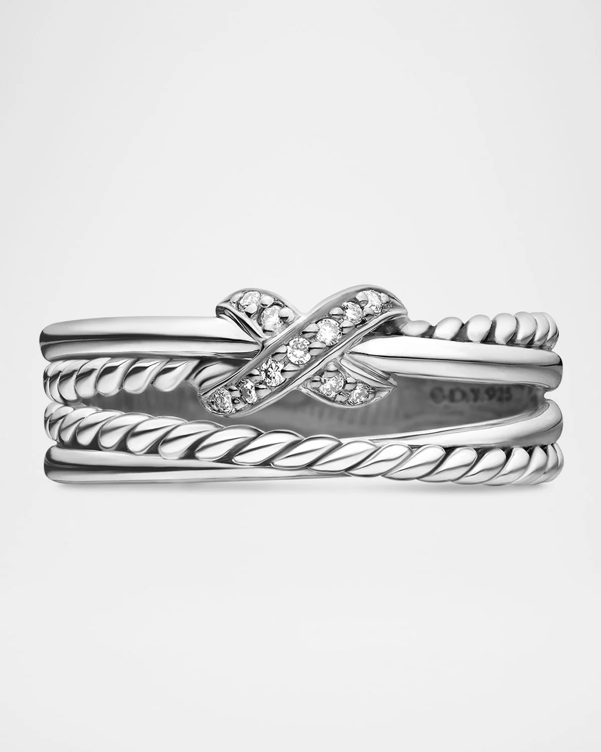 X Crossover Ring with Diamonds in Silver, 6mm - 1