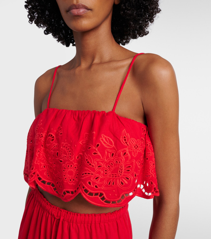 Broderie anglaise linen-blend crop top 3