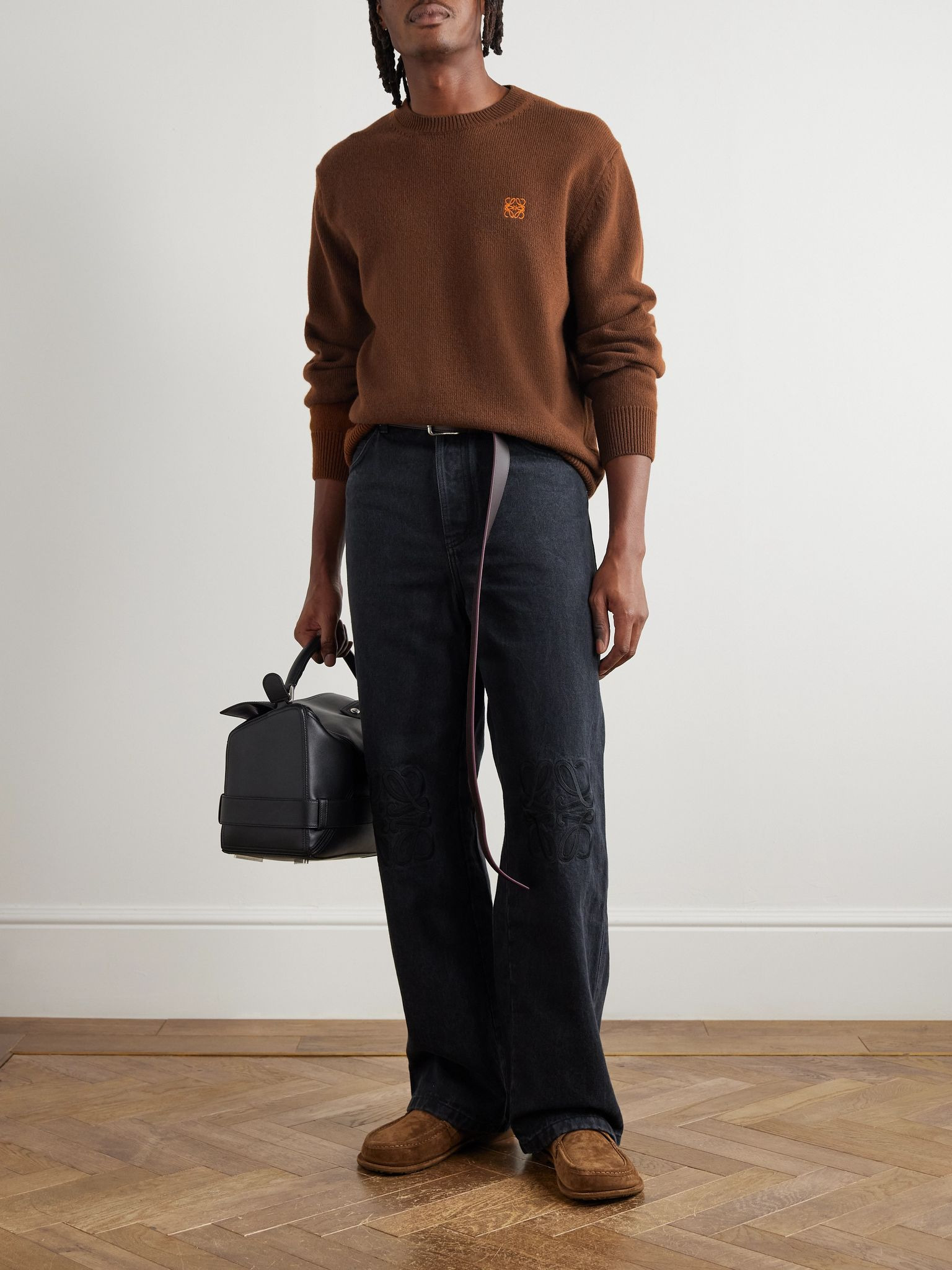 Anagram Logo-Embroidered Wool Sweater Brown - 2