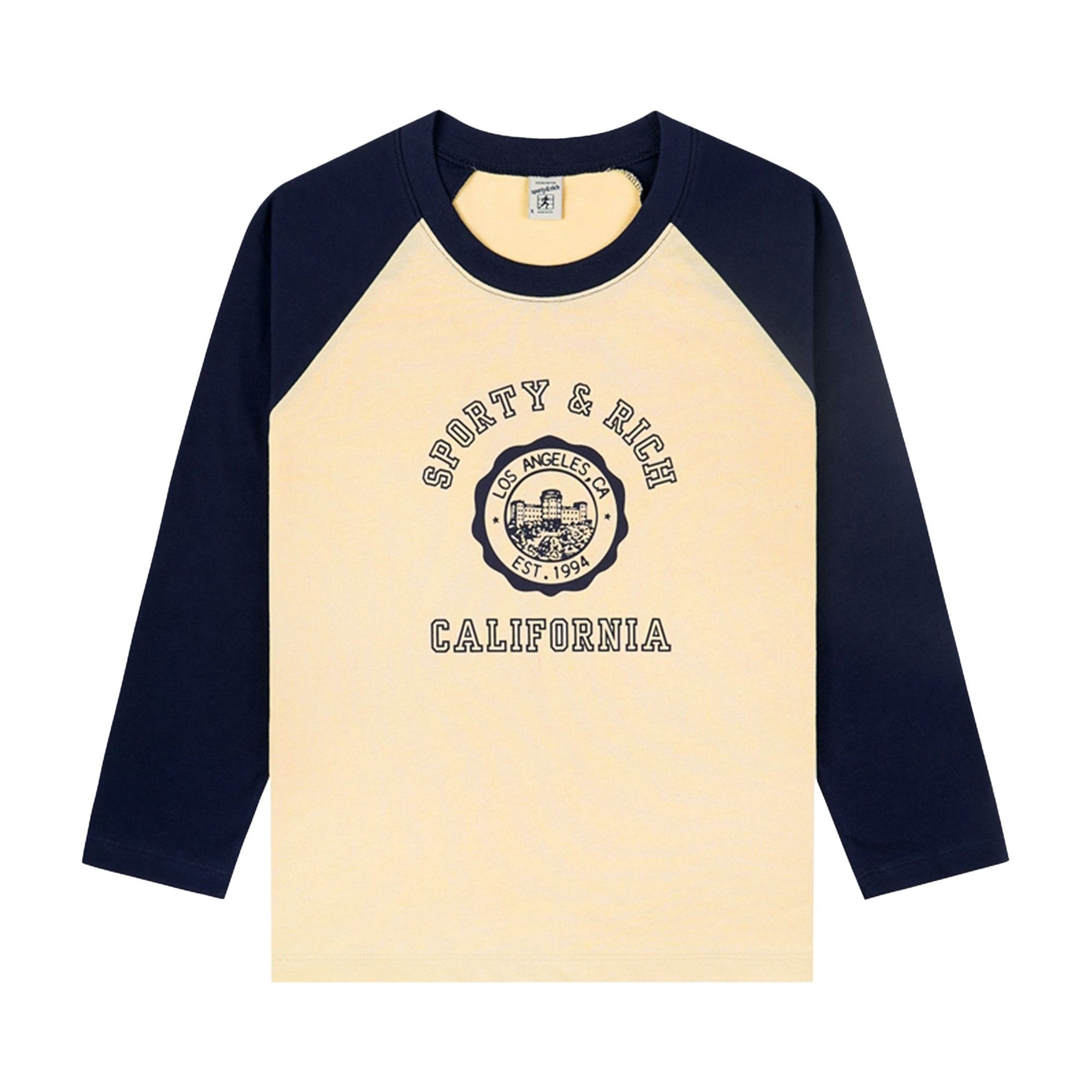 Sporty & Rich California Emblem Baseball Tee 'Almond/Dark Navy' - 1