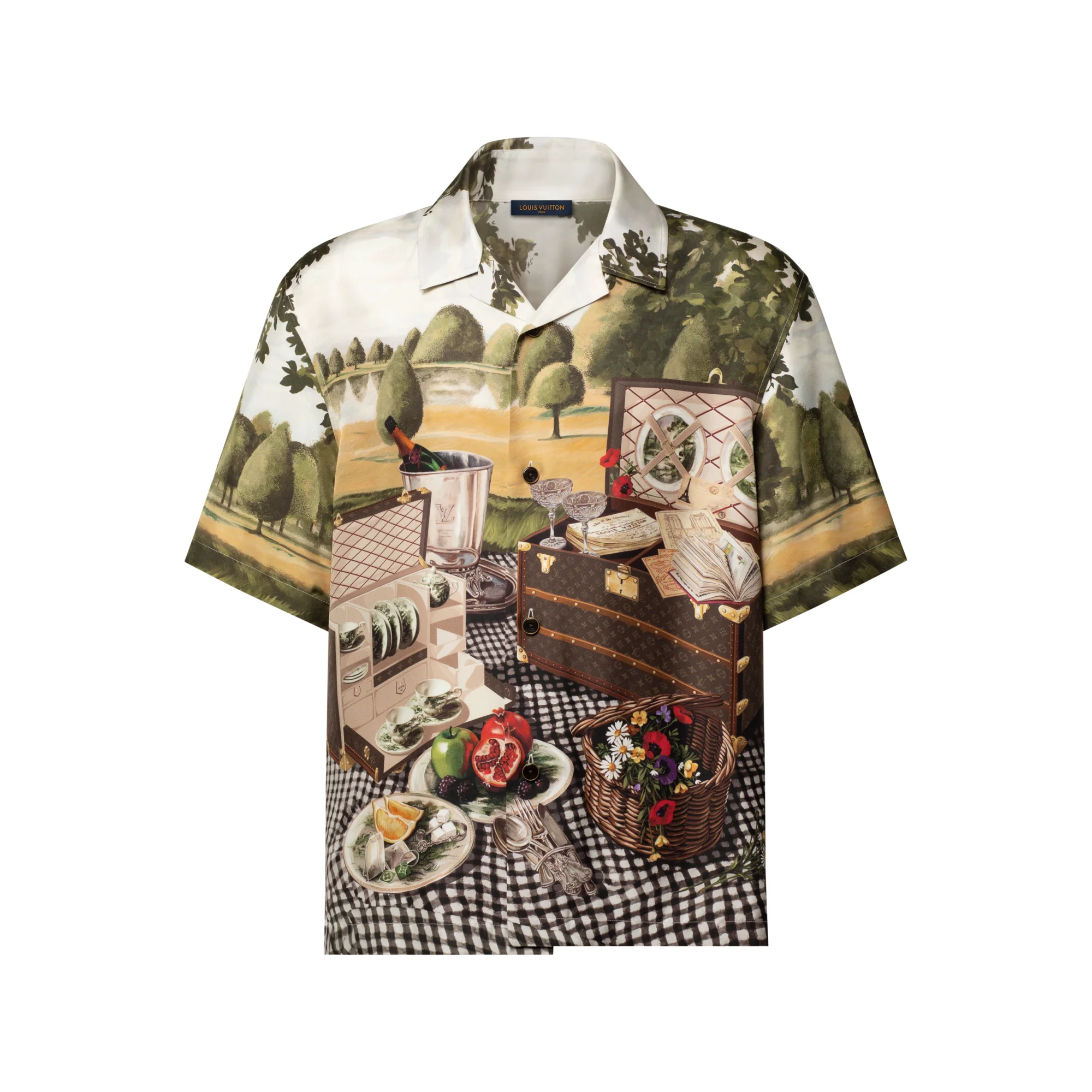 Printed Short-Sleeved Silk Shirt - 1