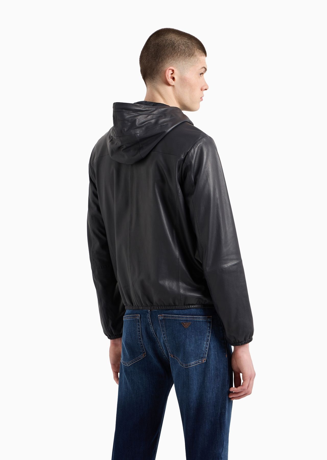 Hooded, semi-aniline nappa lambskin blouson with full-length zip - 3