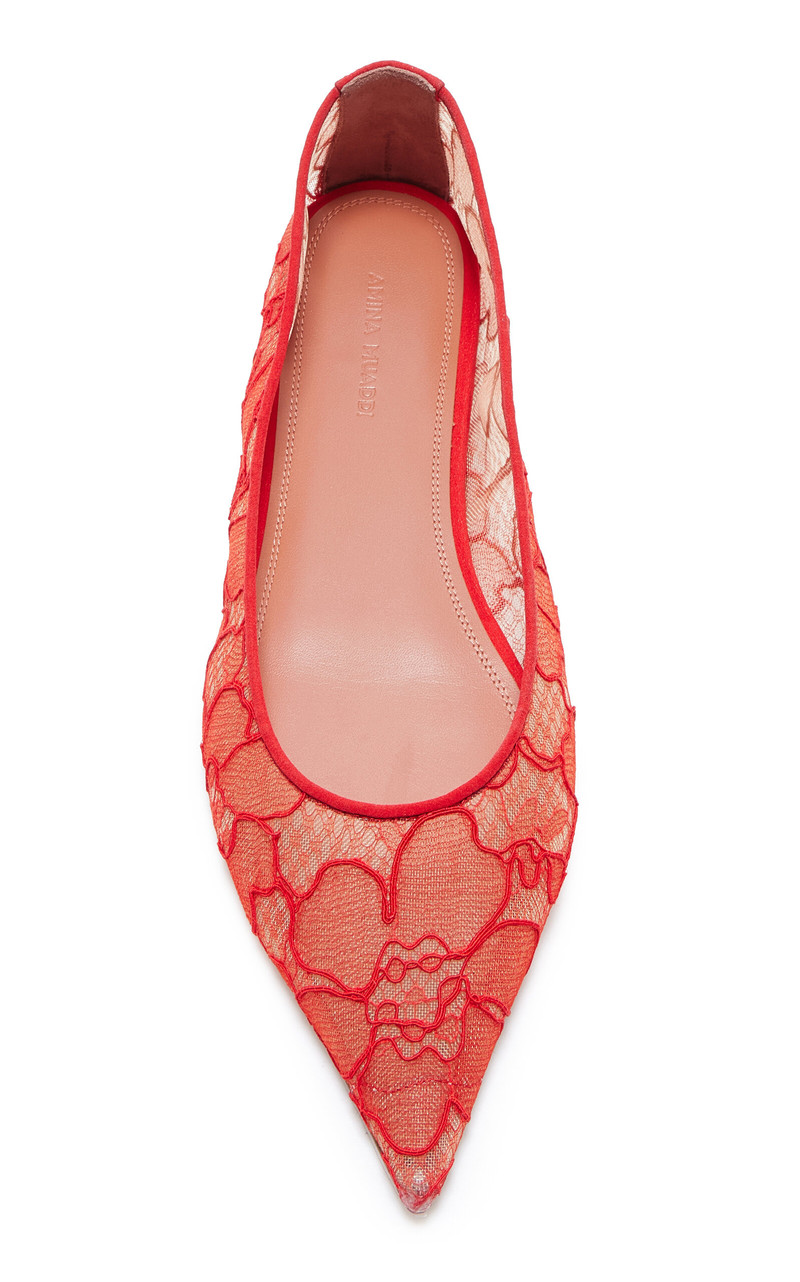 Amina Muaddi Barbara Lace Flats red outlook