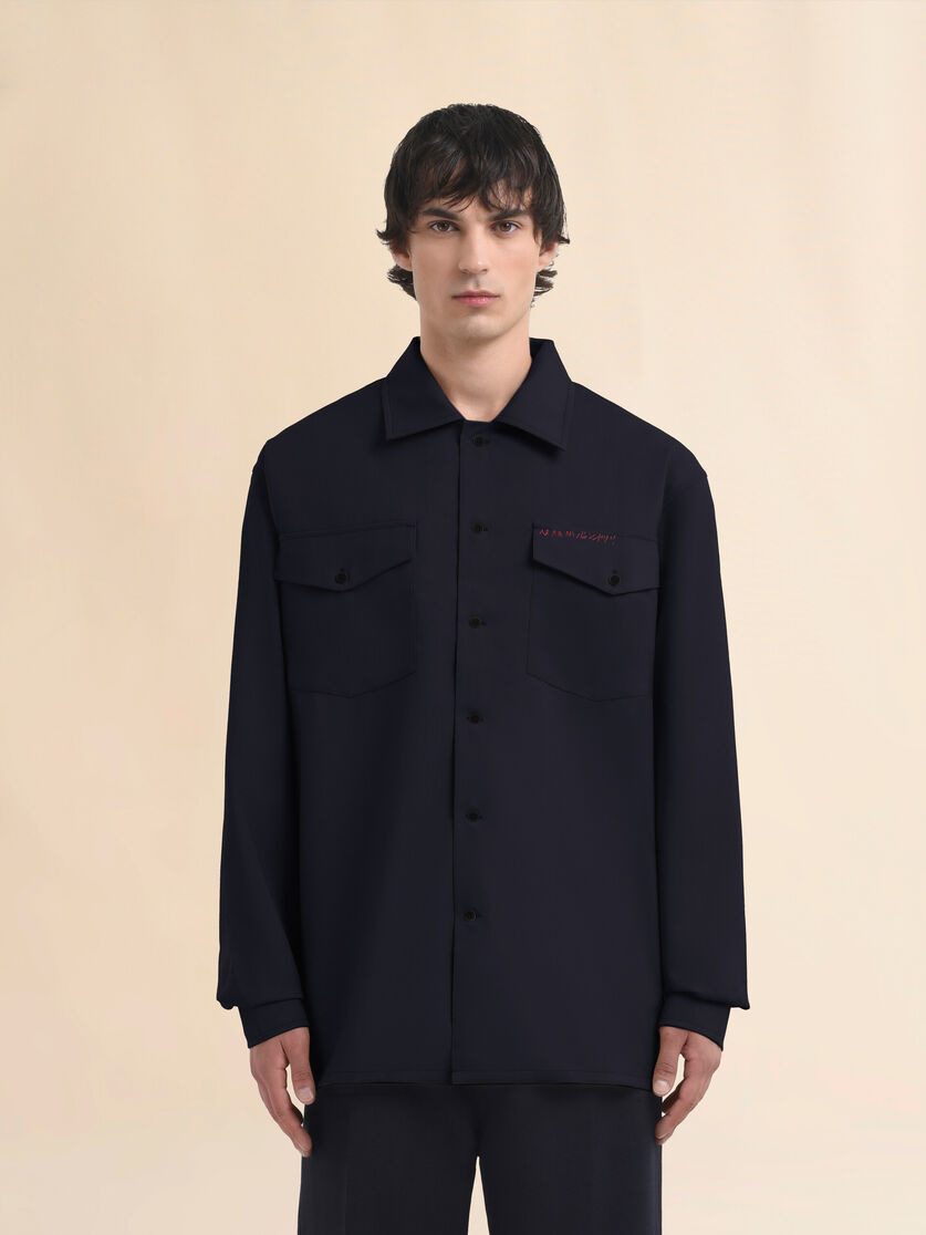 DEEP BLUE TROPICAL WOOL SHIRT WITH MARNI MENDING - 2