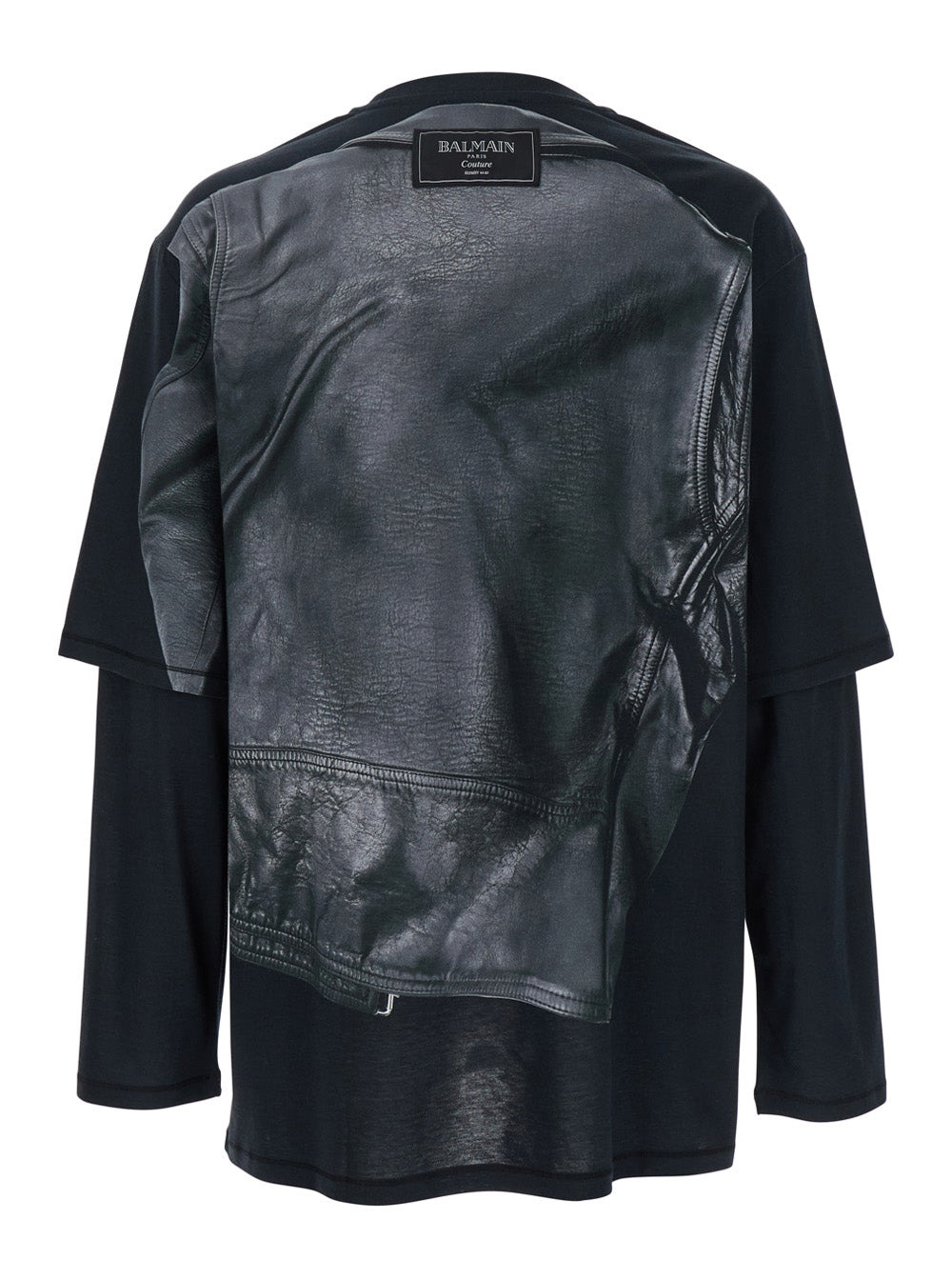 Balmain Men Leather Trompe L'œil Ls T-Shirt - 2