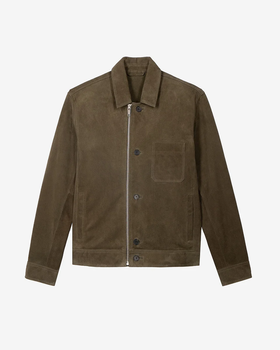 SUEDE JACKET WITH KHAKI OFFSET ZIP - 1