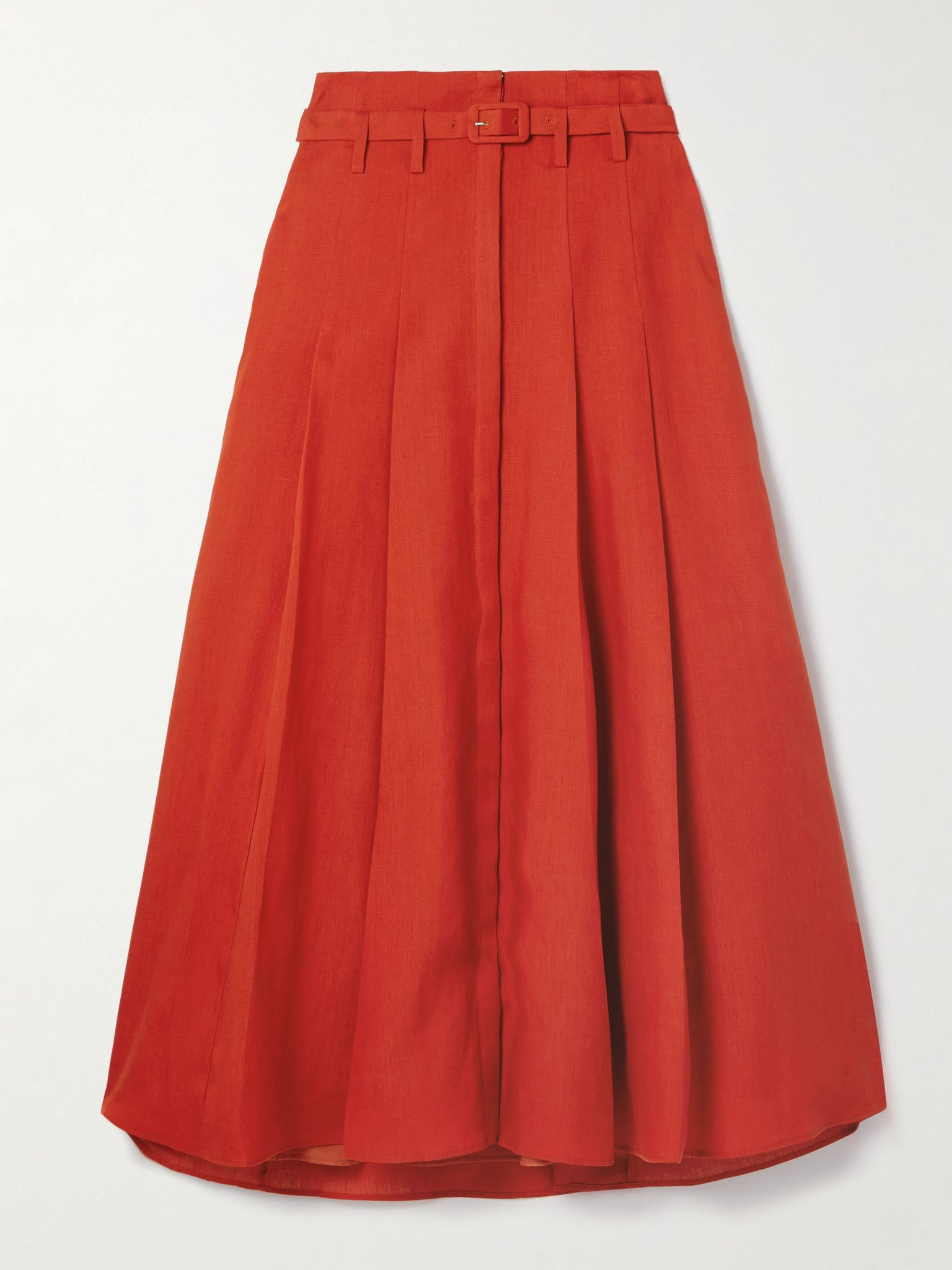 Dugald belted pleated linen midi skirt Orange - 1
