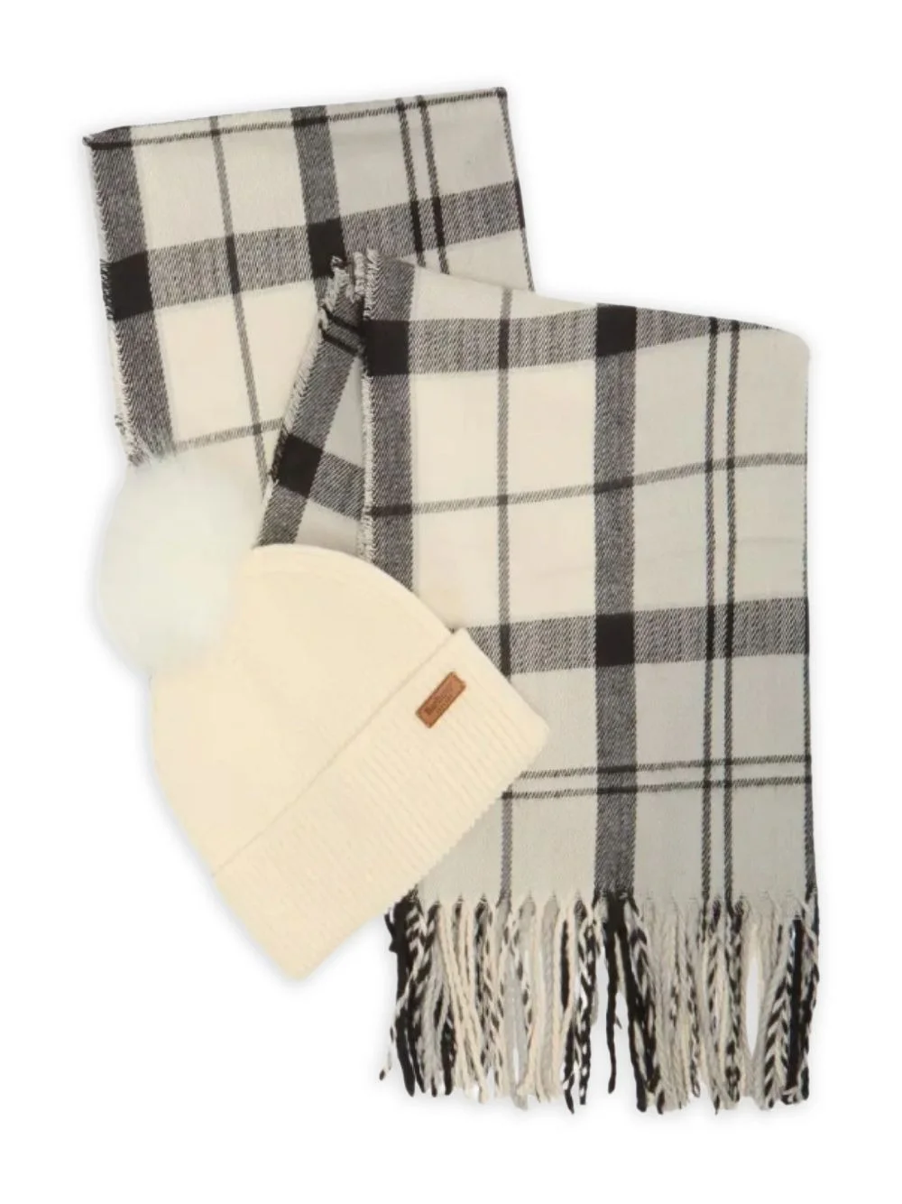 checked fringe-detail scarf set - 1