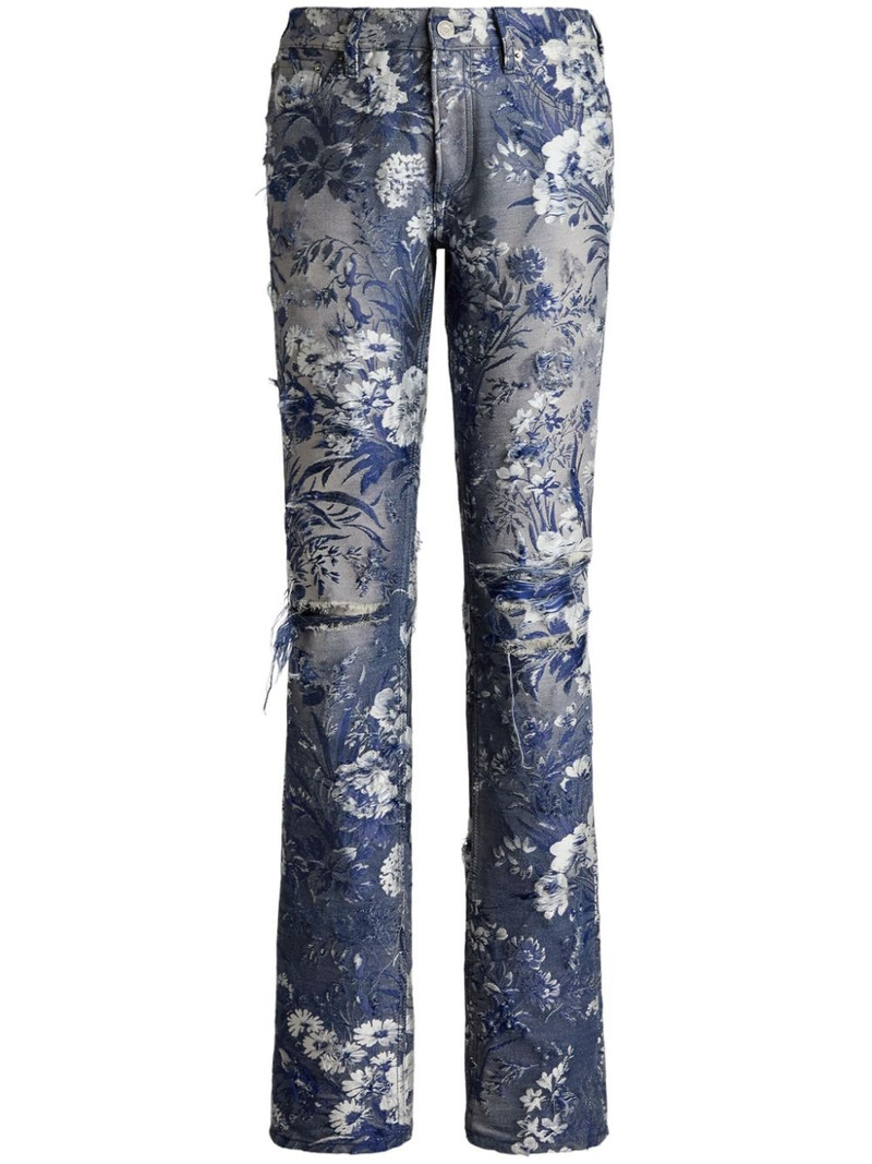 160 distressed floral-jacquard jeans 1