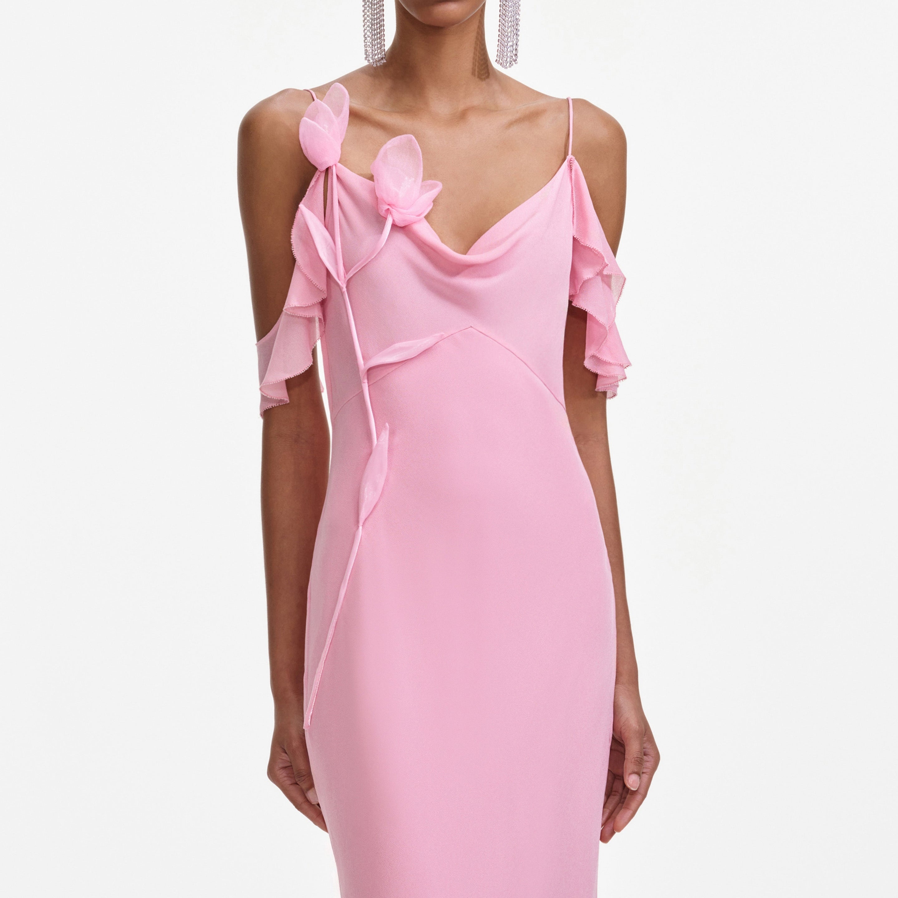 Pink Georgette Flower Maxi Dress - 4