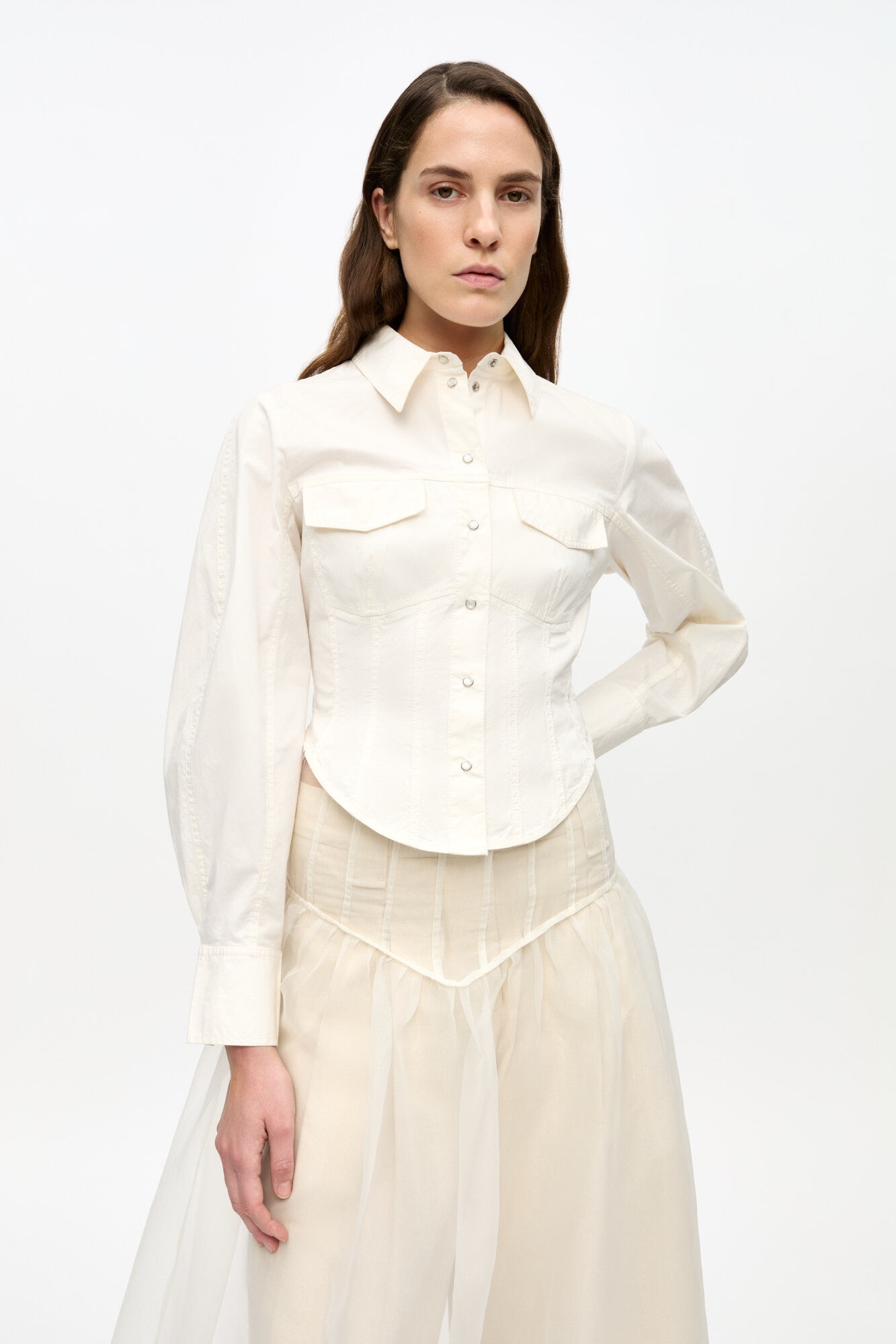 OFF-WHITE WASHED STRETCH COTTON CORSET SHIRT - 2