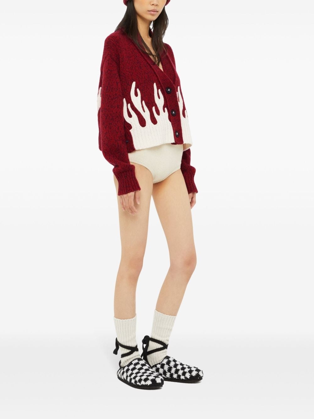 flame-motif cropped cardigan - 4