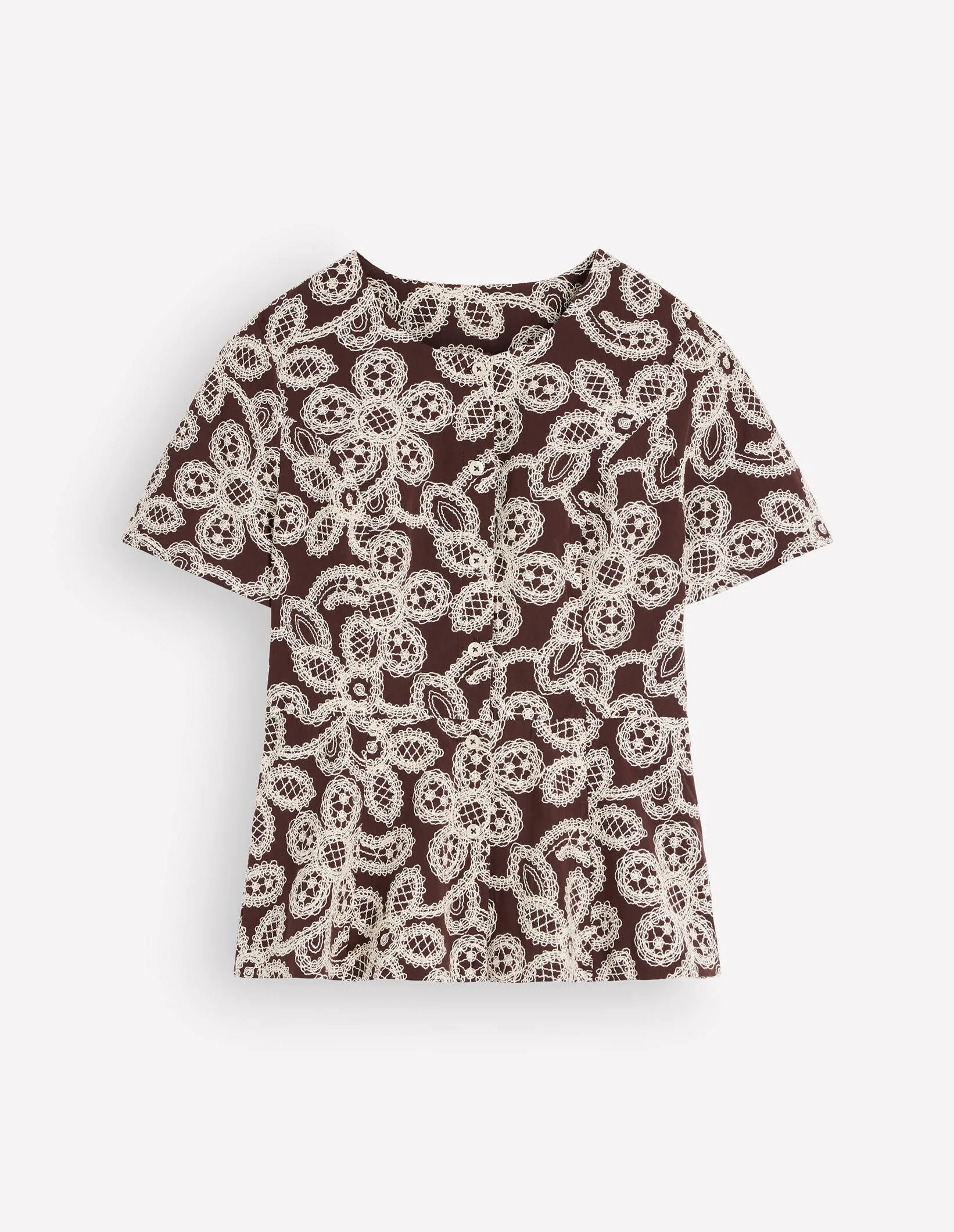 Embroidered Peplum Top-Bitter Chocolate - 1