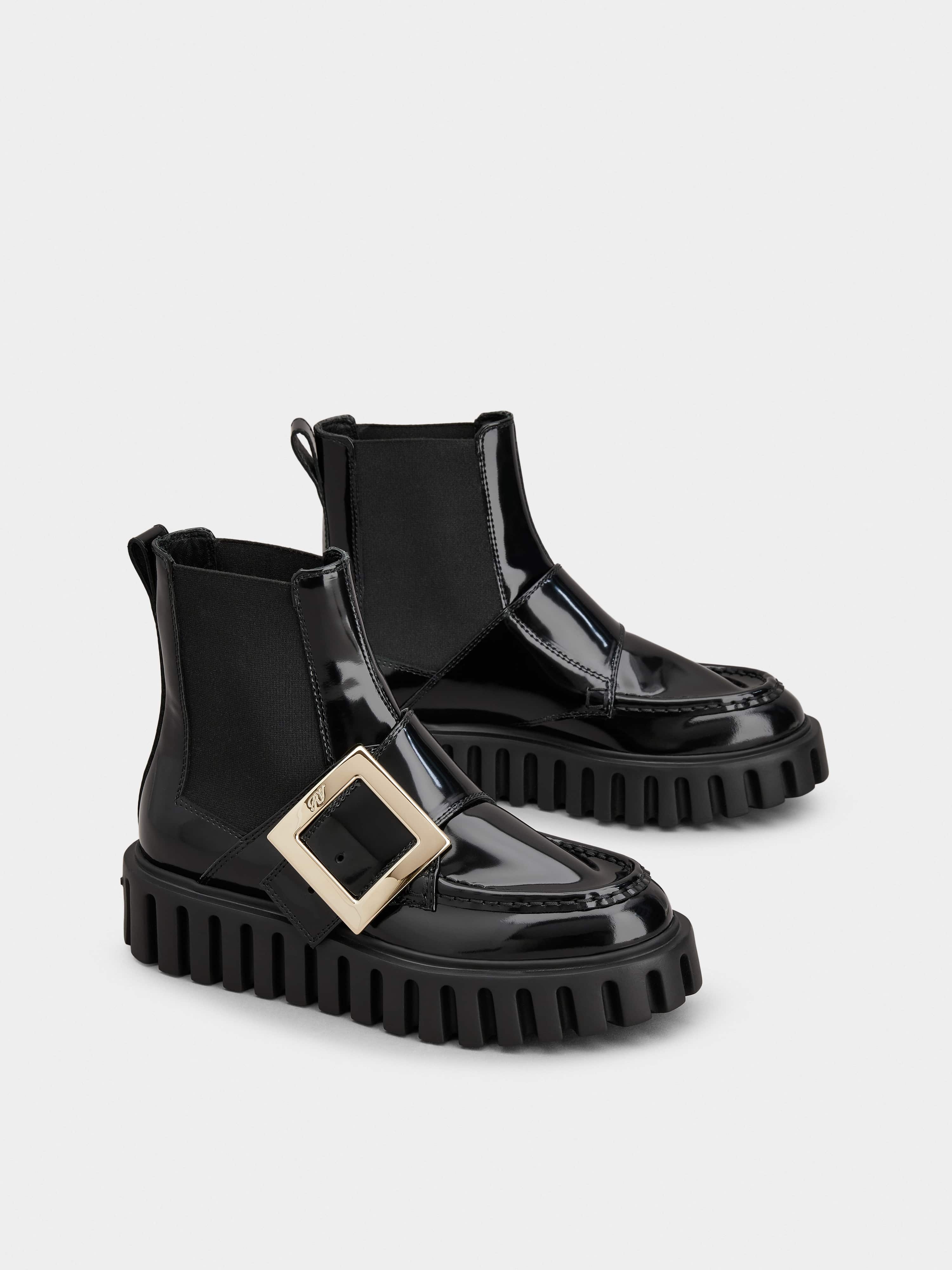 Viv' Go-Thick Metal Buckle Chealsea Ankle Boots in Patent Leather - 2