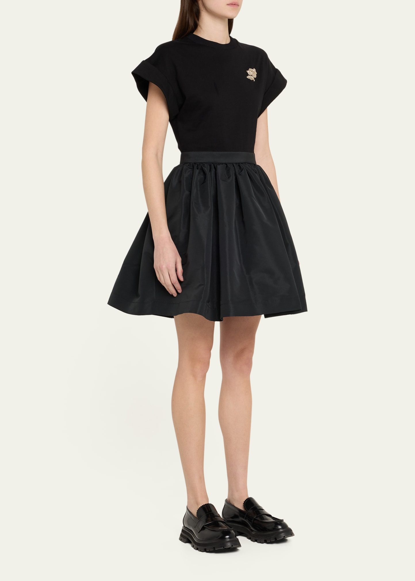 Crystal Flower Short-Sleeve Flare Mini Dress - 4