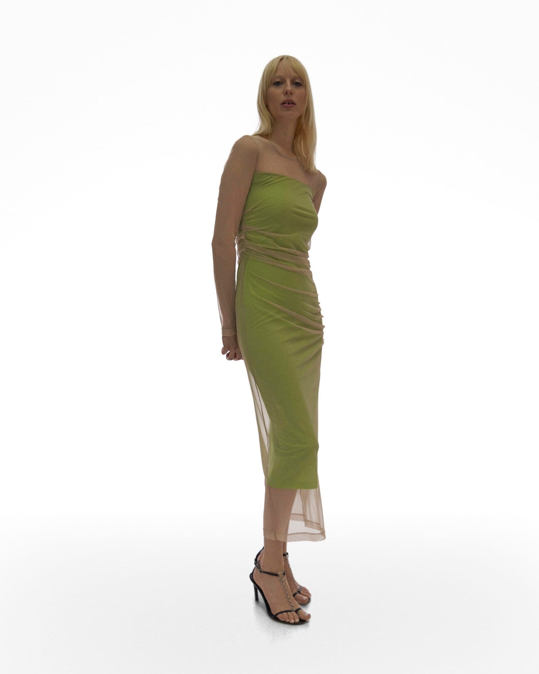 TULLE OVERLAY MIDI DRESS - 5