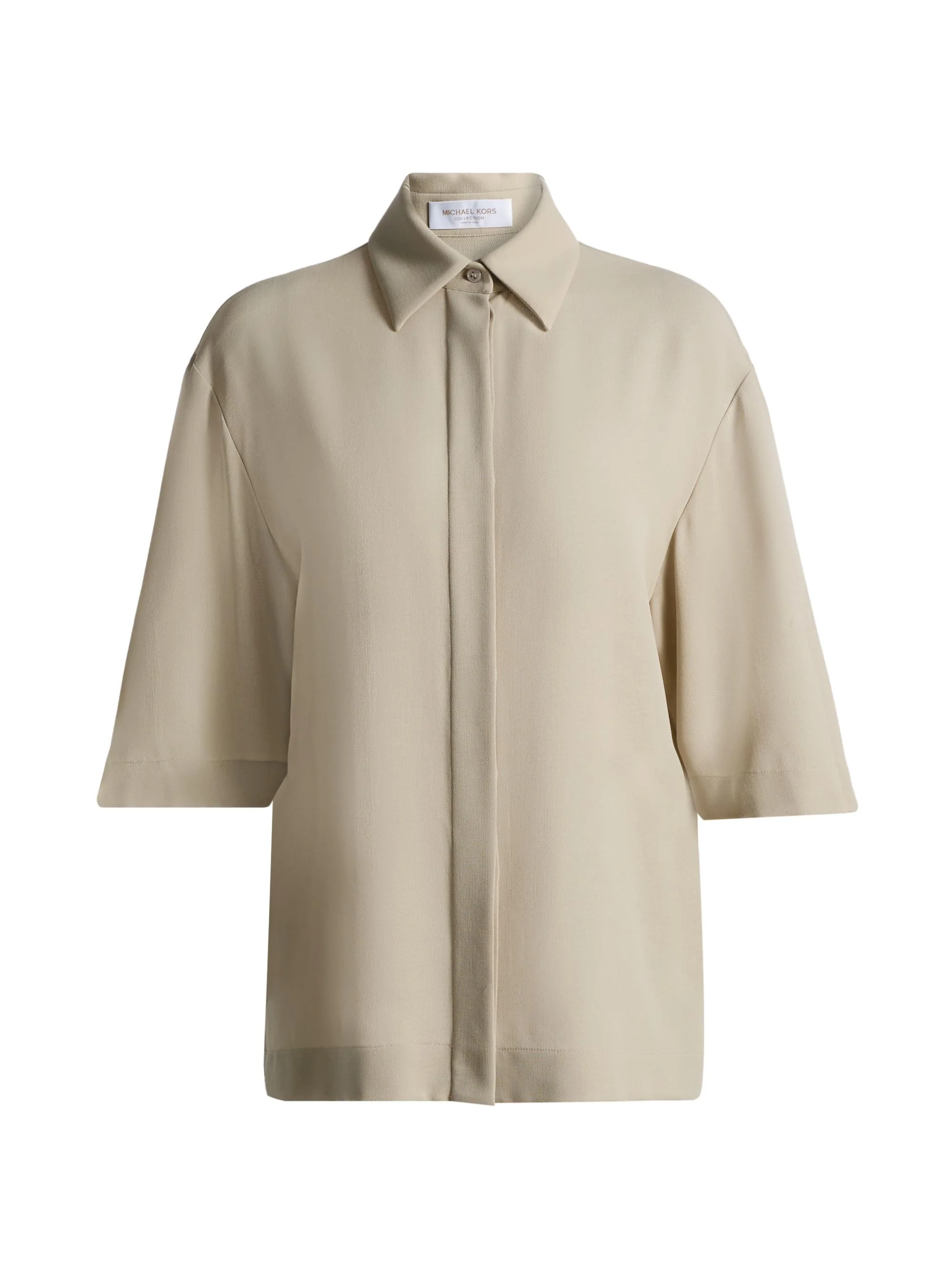 Women's Wool Crepe Short-Sleeve Camp Shirt - Almond - 1