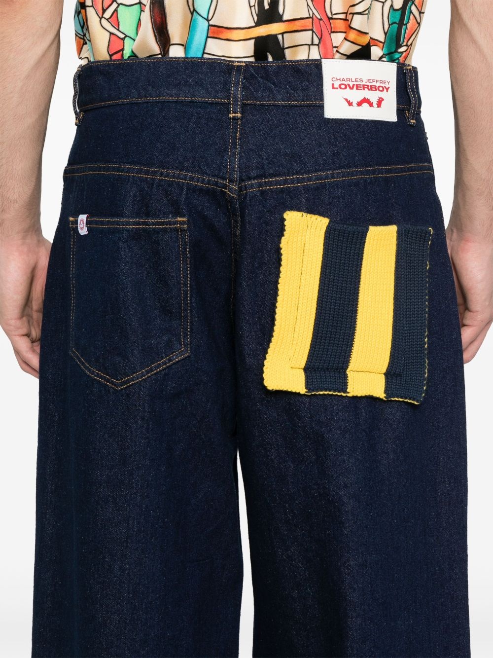 knitted-patch wide-leg jeans - 5