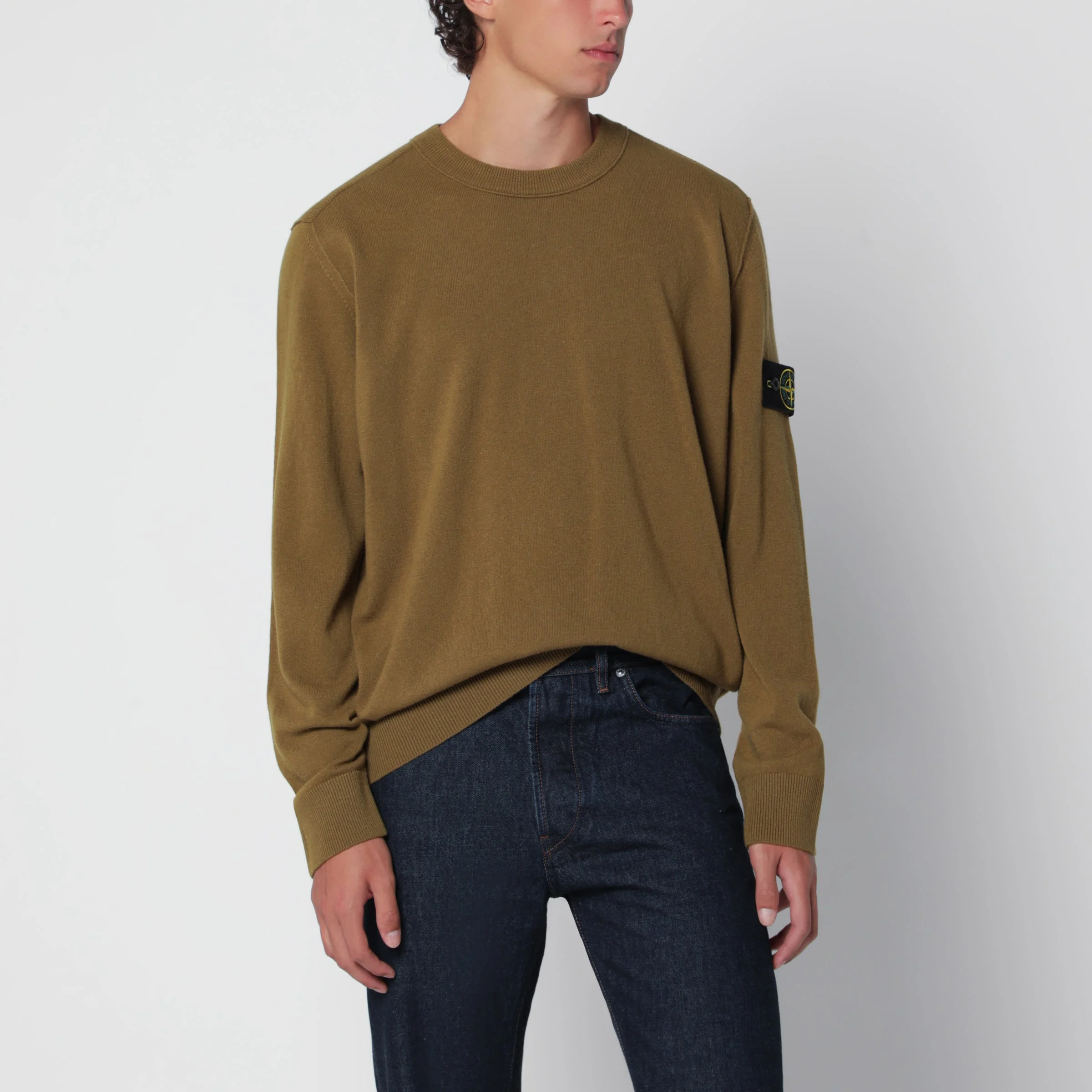 Cactus-colored crewneck sweater in wool - 1