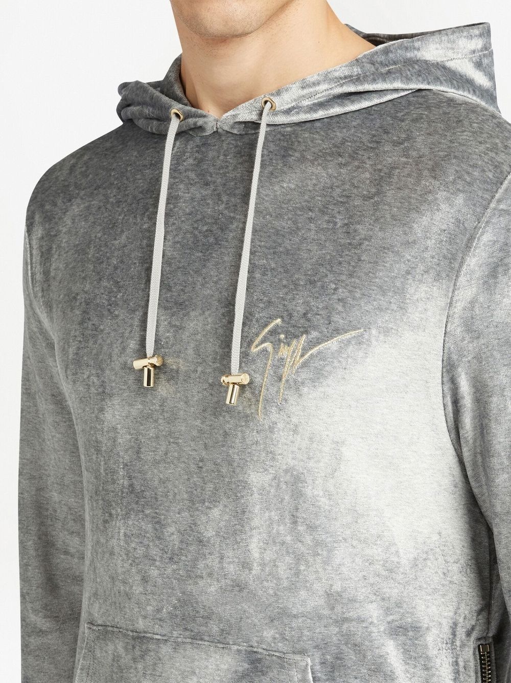 embroidered-logo velvet hoodie - 5