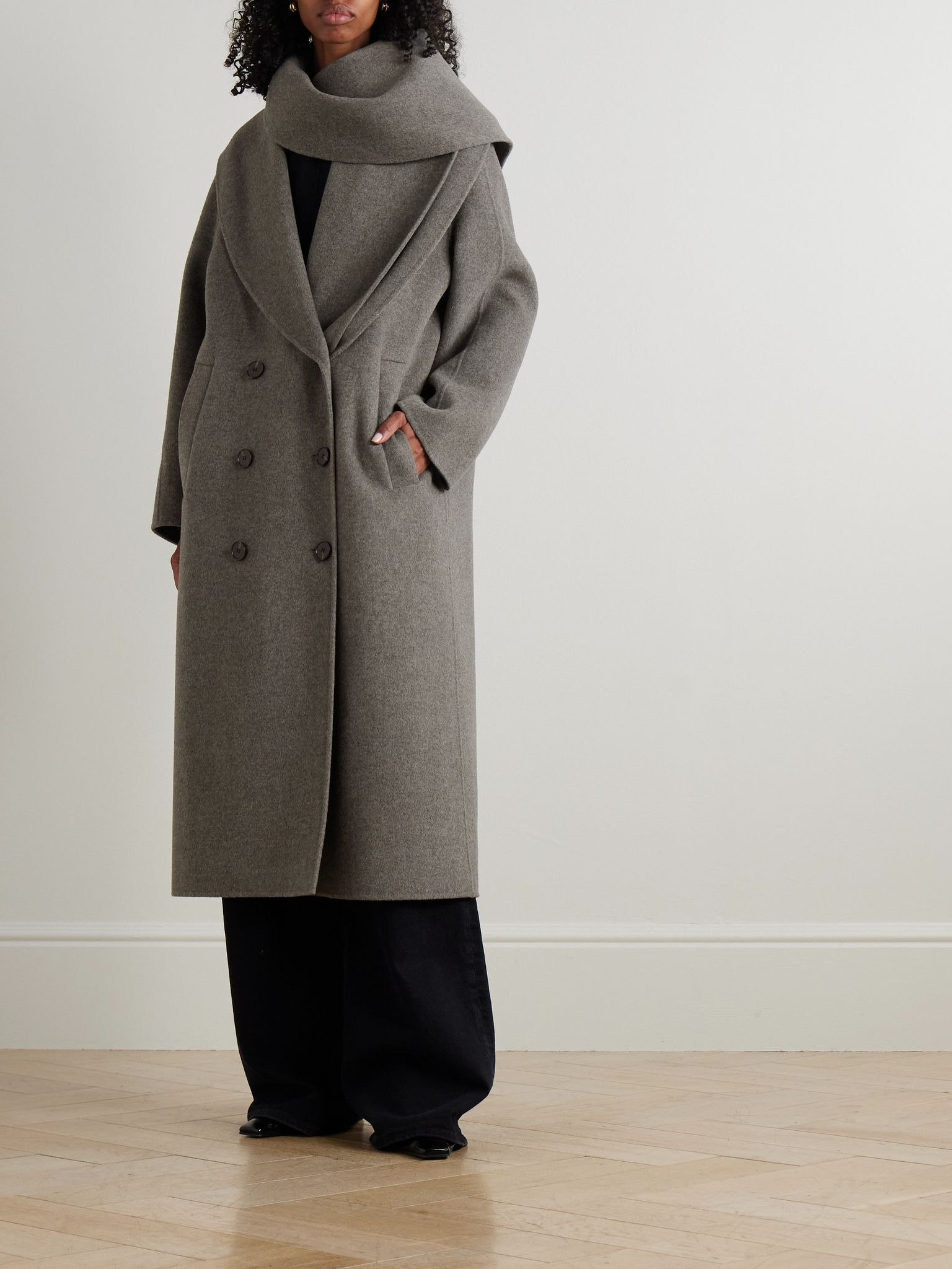 Double-breasted wool and cashmere-blend coat Charcoal - 3