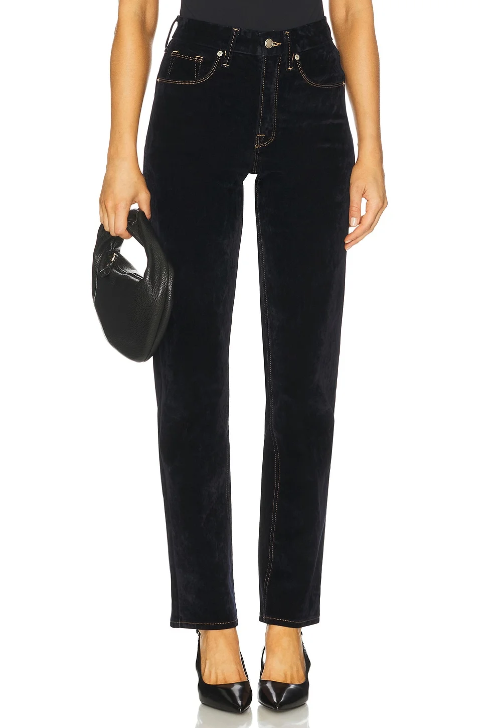 Good Icon Straight Velvet Denim Jeans - 1
