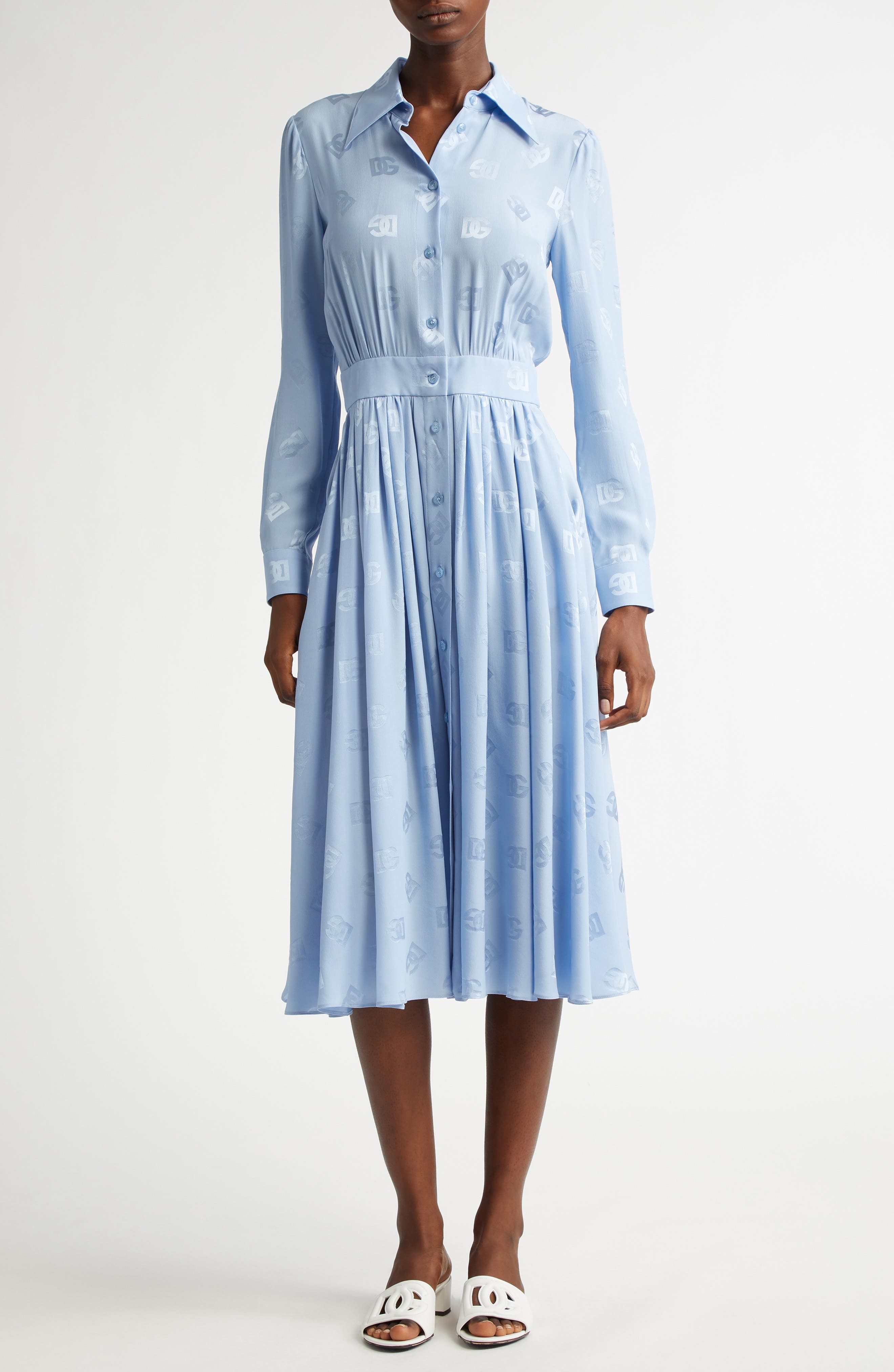Dolce&Gabbana Logo Jacquard Long Sleeve Silk Shirtdress in Glicine Viola Chiari at Nordstrom - 5