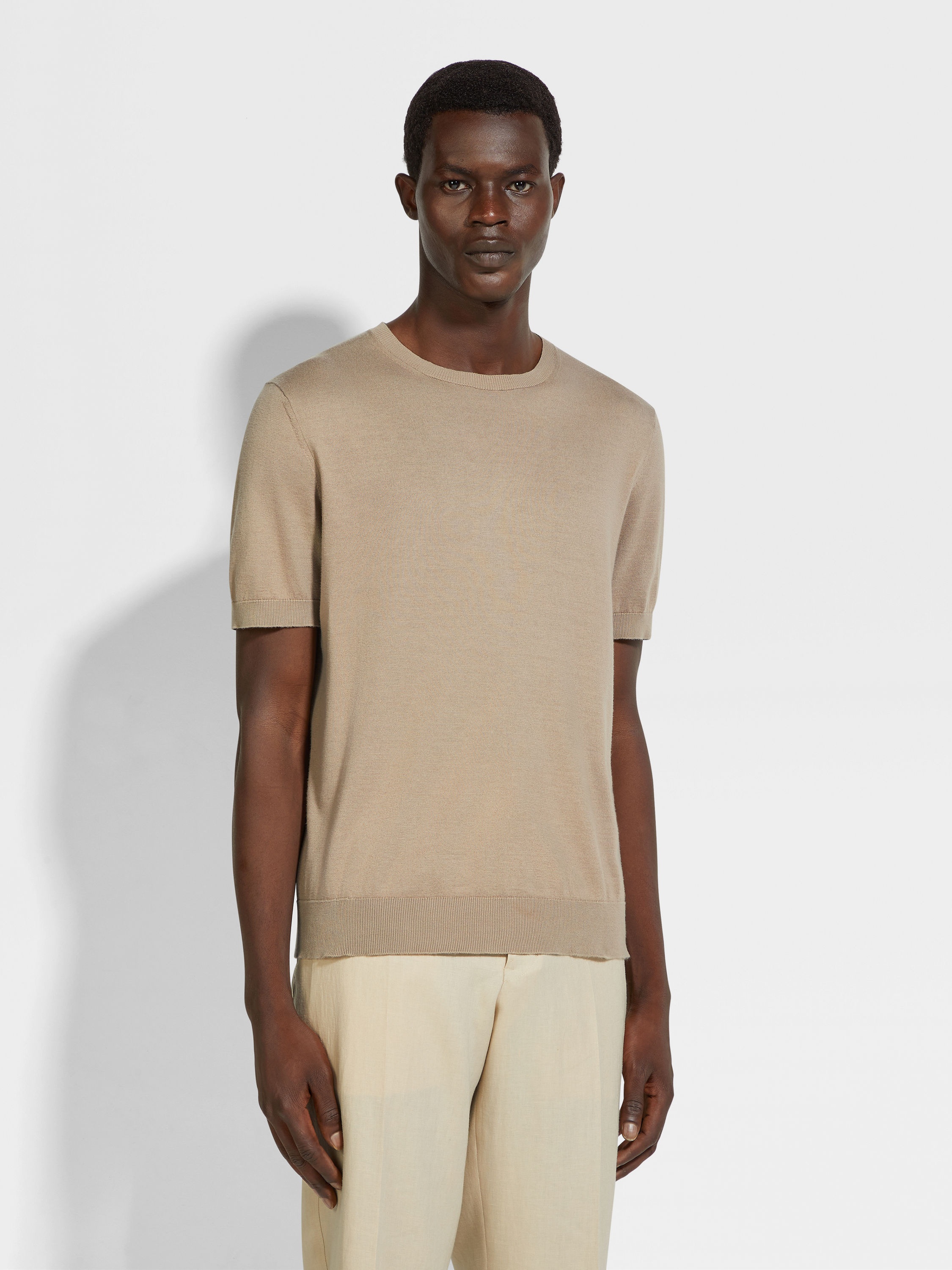 LIGHT TAUPE PREMIUM COTTON T-SHIRT - 4