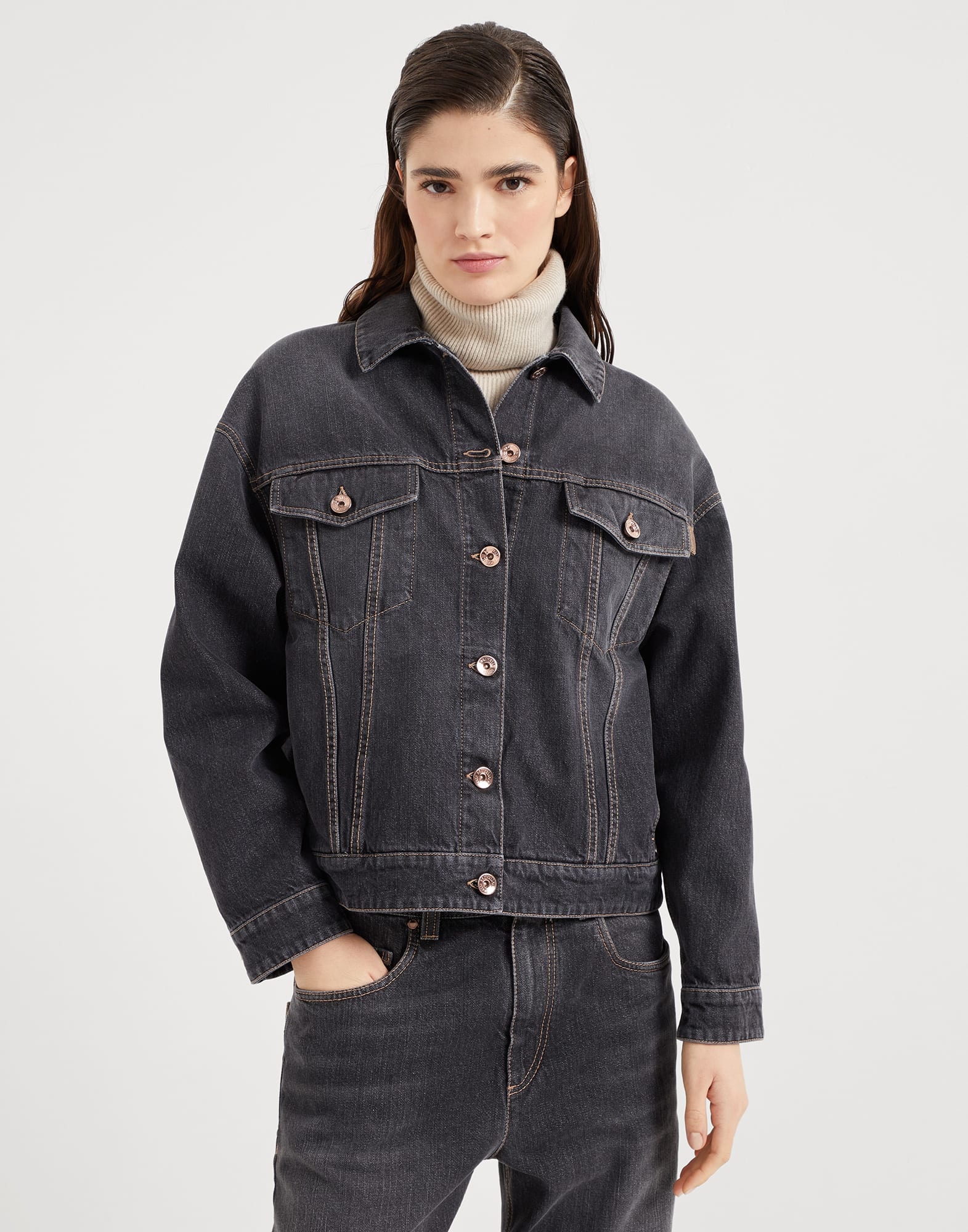 Authentic denim jacket with shiny tab - 1