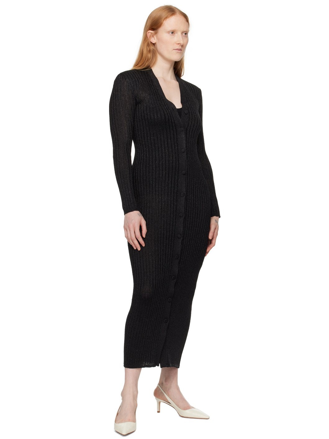 Black Metallic Midi Dress - 4
