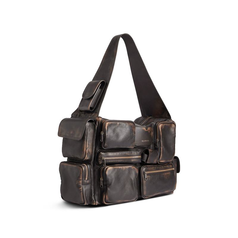 BALENCIAGA Men's Superbusy Large Sling Bag Used Effect  in Brown outlook
