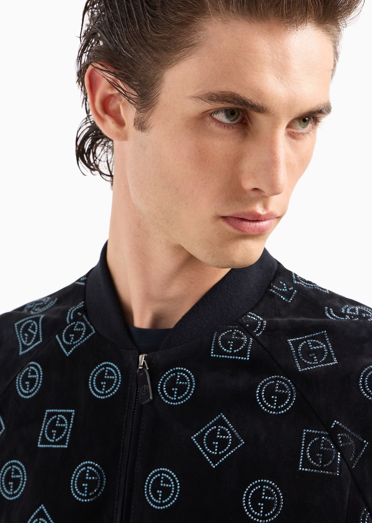 Suede blouson with all-over rhinestone monogram - 5