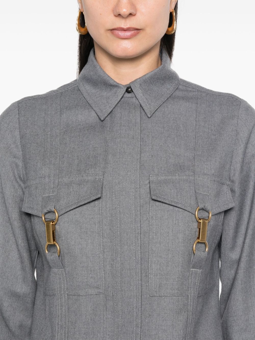 clasp-embellished wool shirt - 5