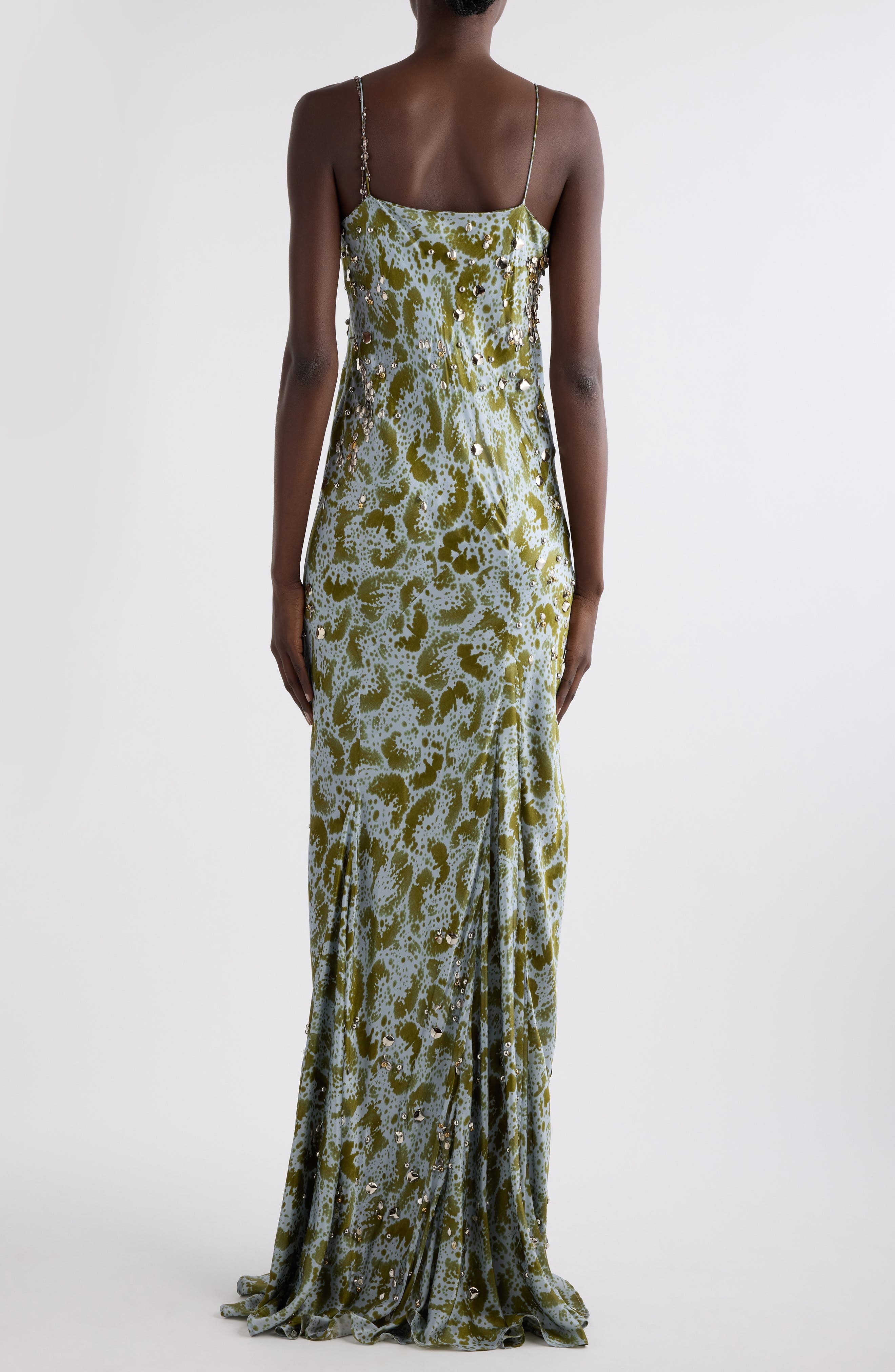 Dries Van Noten Deryl Orchid Petal Print Embellished Silk Column Gown in Khaki at Nordstrom - 2