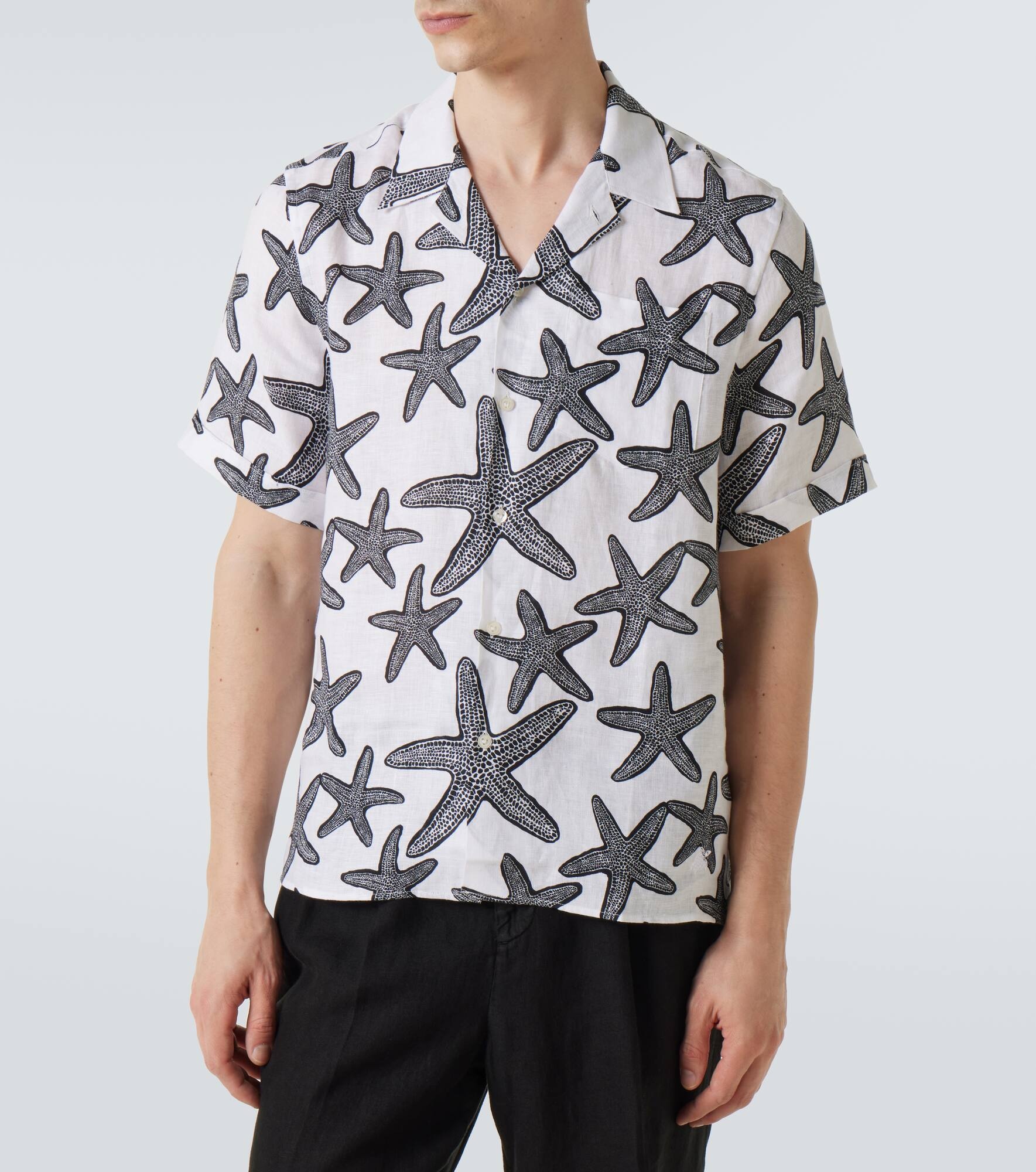 Printed linen bowling shirt - 3