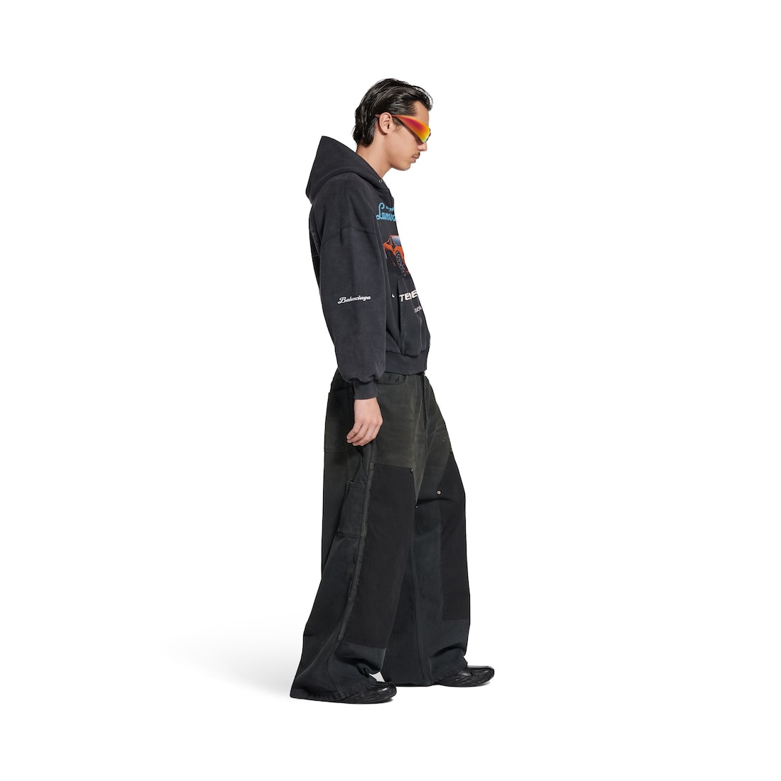 Men's Ripped Off Baggy Pants in Black/green/red - 3