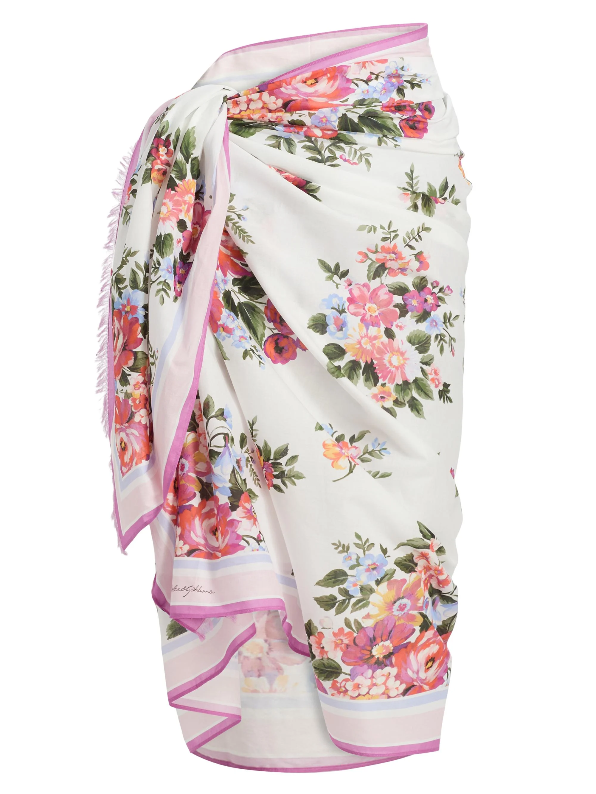 Women's Floral Bouquet Cotton Pareo - Fiorellini Bianco - 1