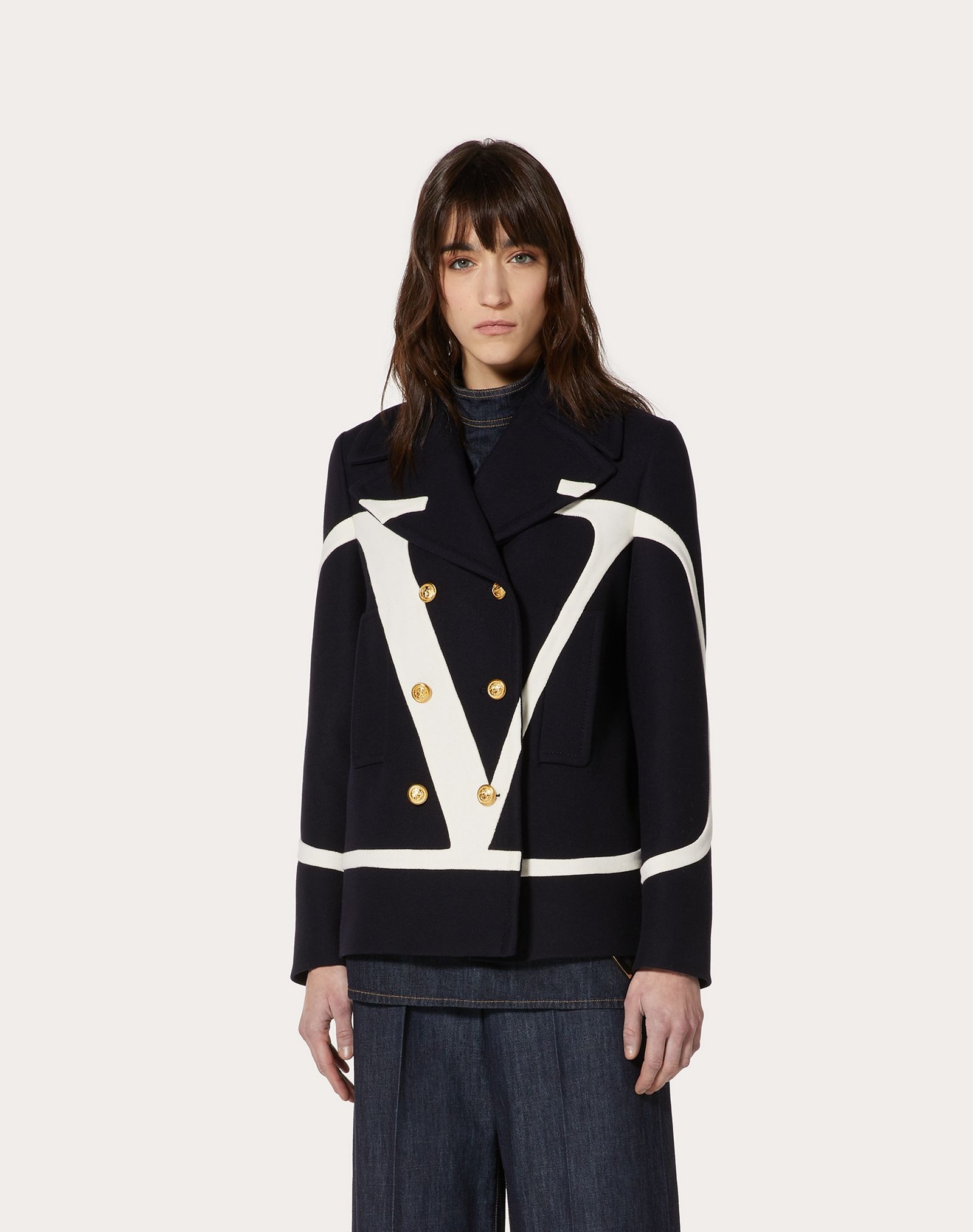 VLogo Signature Drill Drap Pea Coat - 3