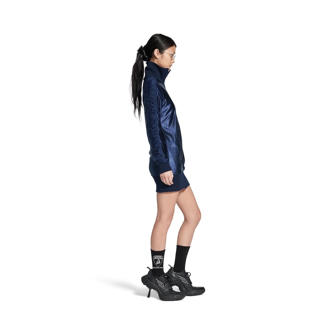 Women's Fitted Tracksuit Dress in Dark Navy - 3
