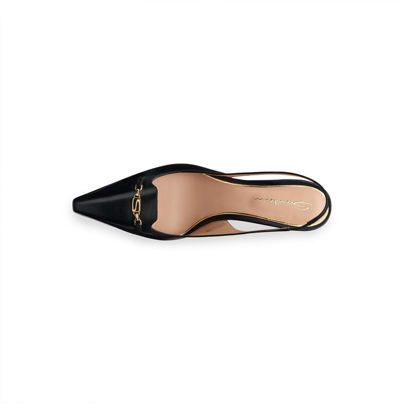 Women's black leather low-heel slingback 4