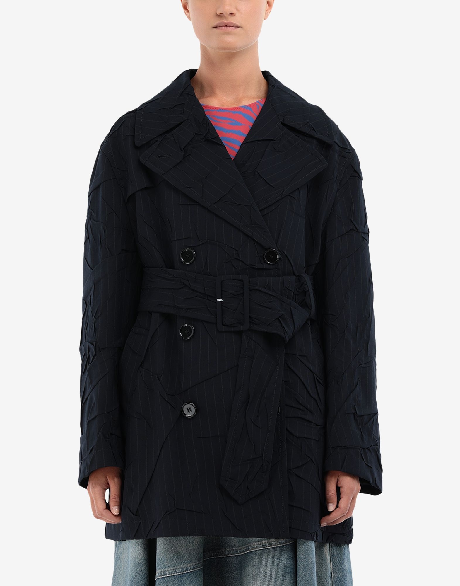 Crushed pinstripe trench coat - 5