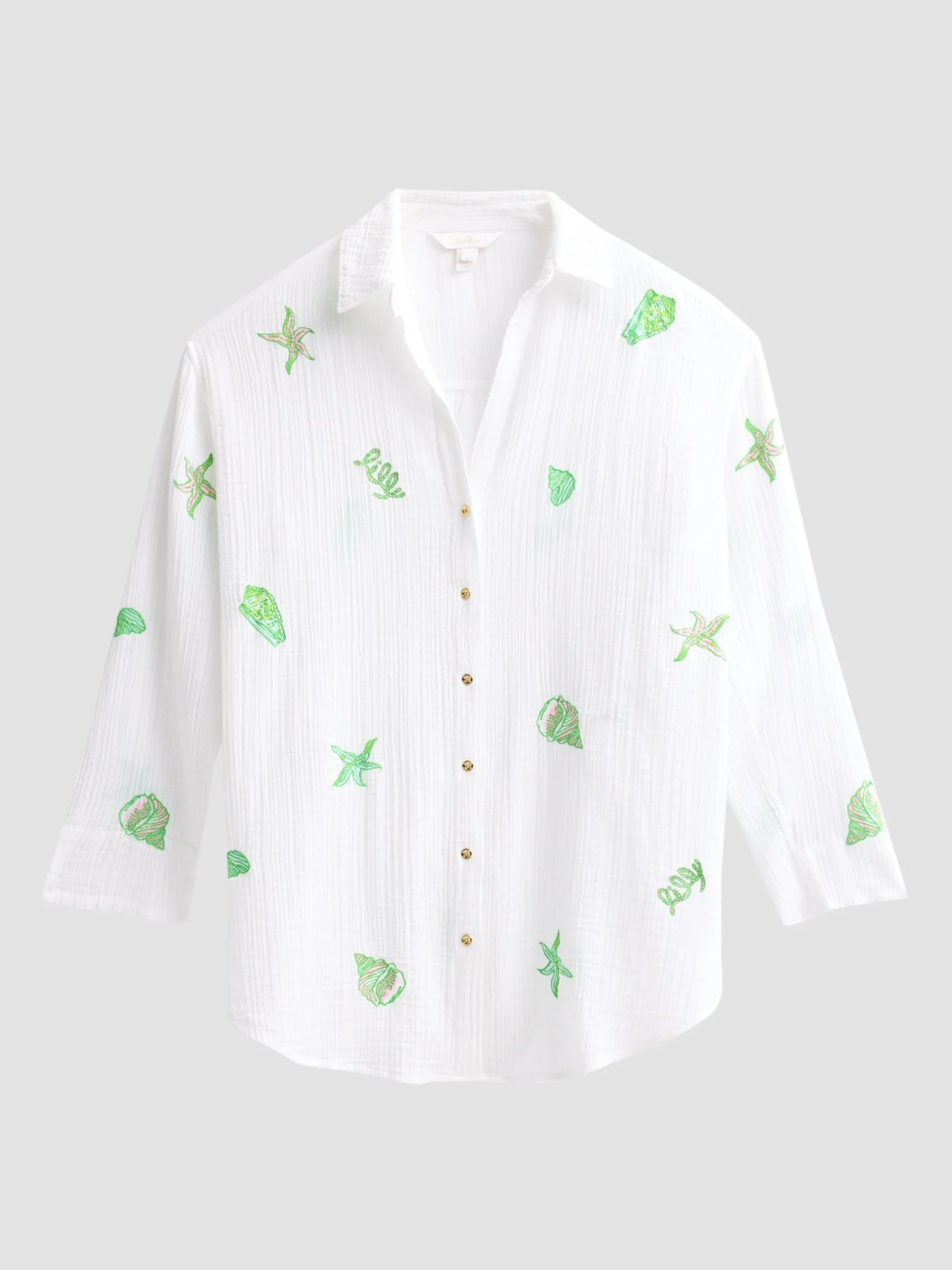 Women's Kwitney Shore Embroidery Cotton Cover-Up Shirt - Resort White - 1