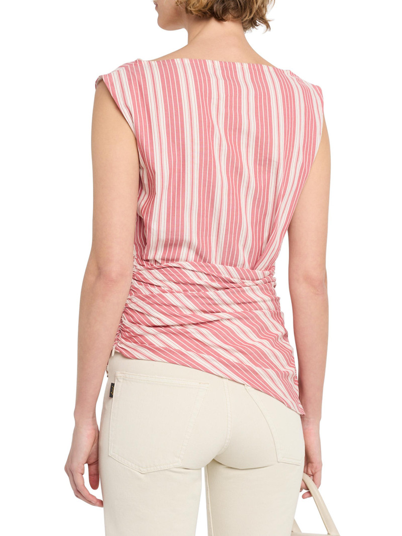 Women's Reign Asymmetric Striped Cotton Top - Red Pattern 4