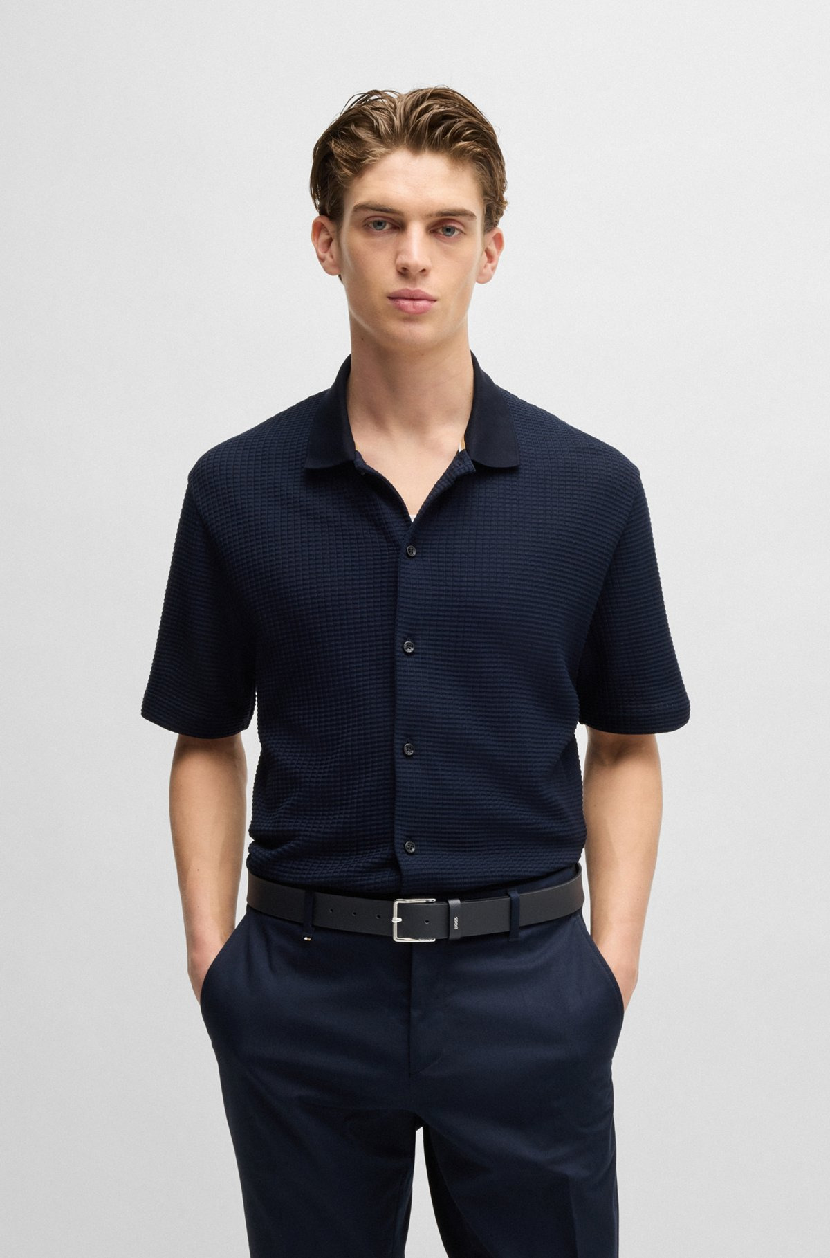 STRUCTURED-LEATHER BELT WITH LOGO KEEPER - 2