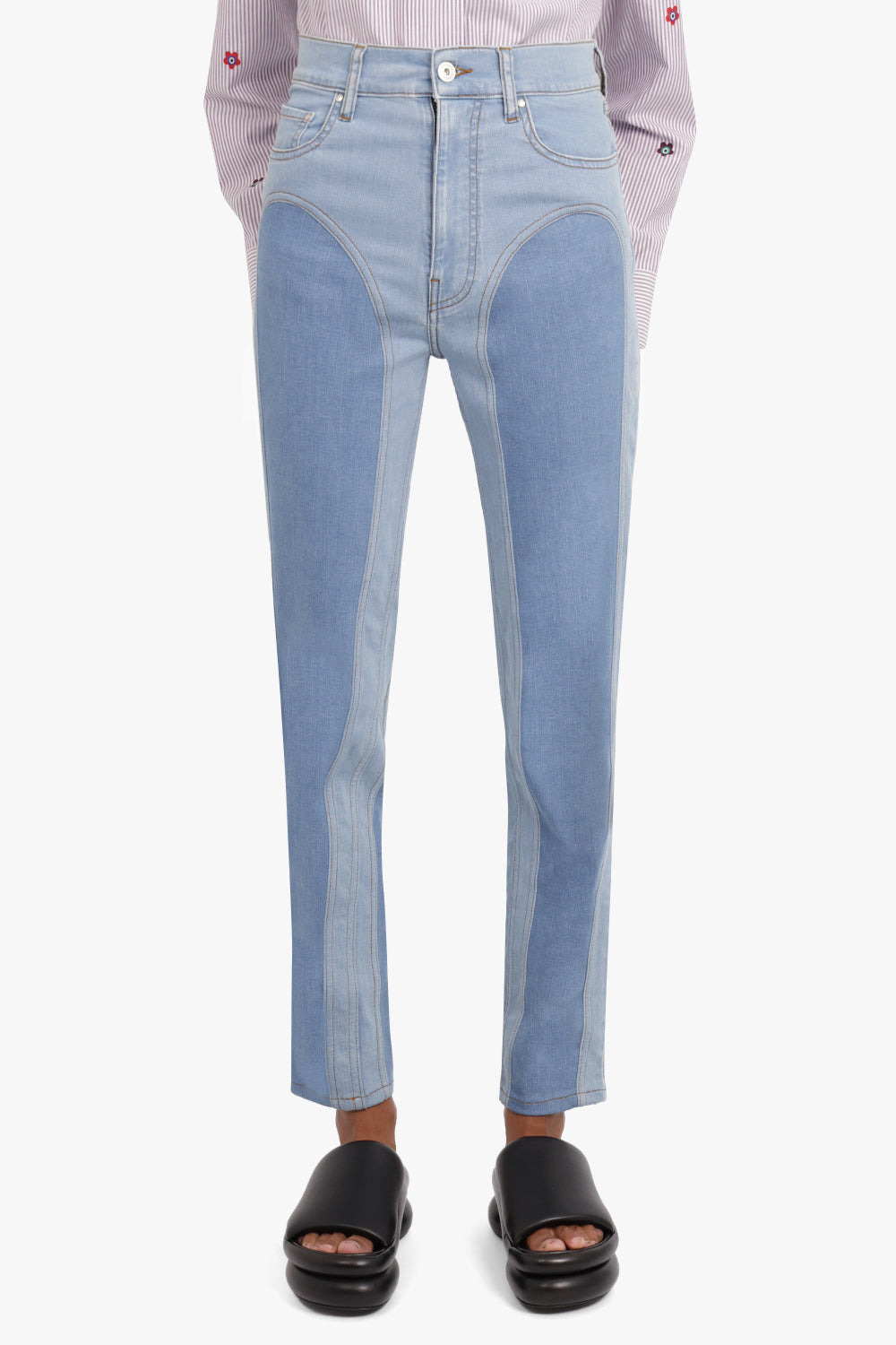 BICOLOUR DENIM LEGGINGS BLUE - 3