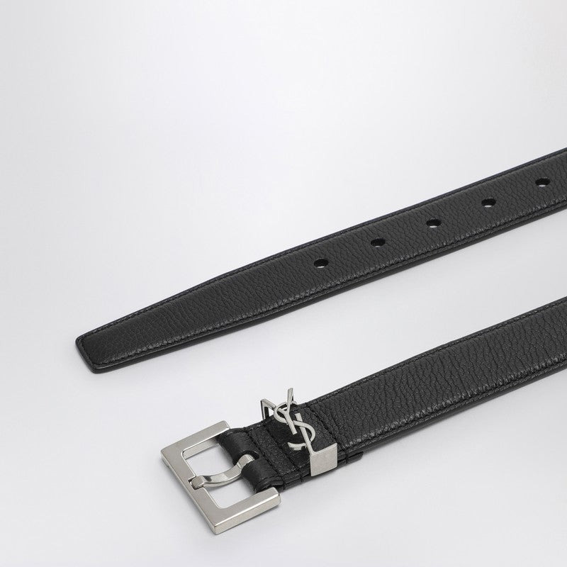 Saint Laurent Black Cassandre Belt In Grained Leather Men - 2