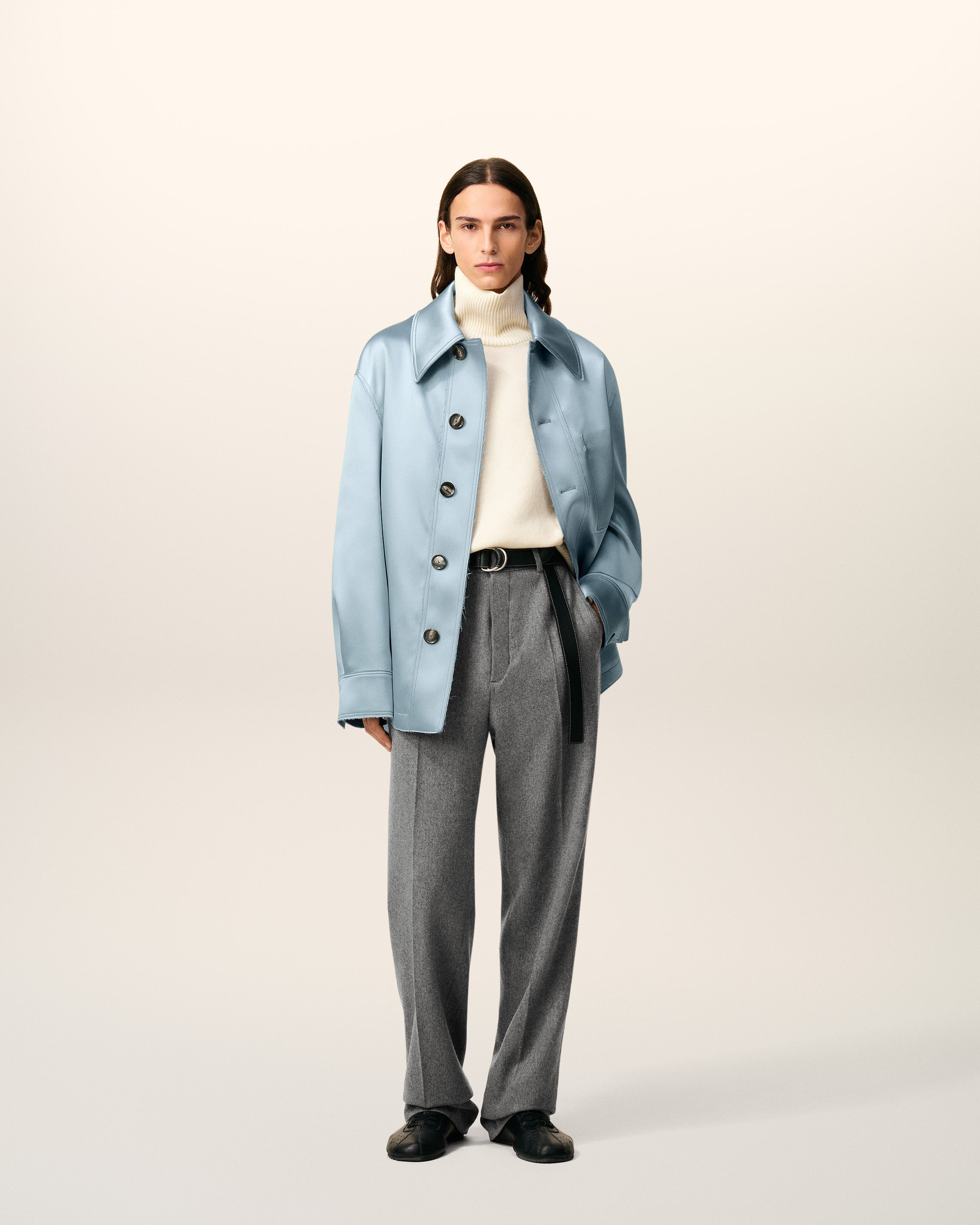BLUE SATIN AMI DE COEUR BUTTONED JACKET - 2