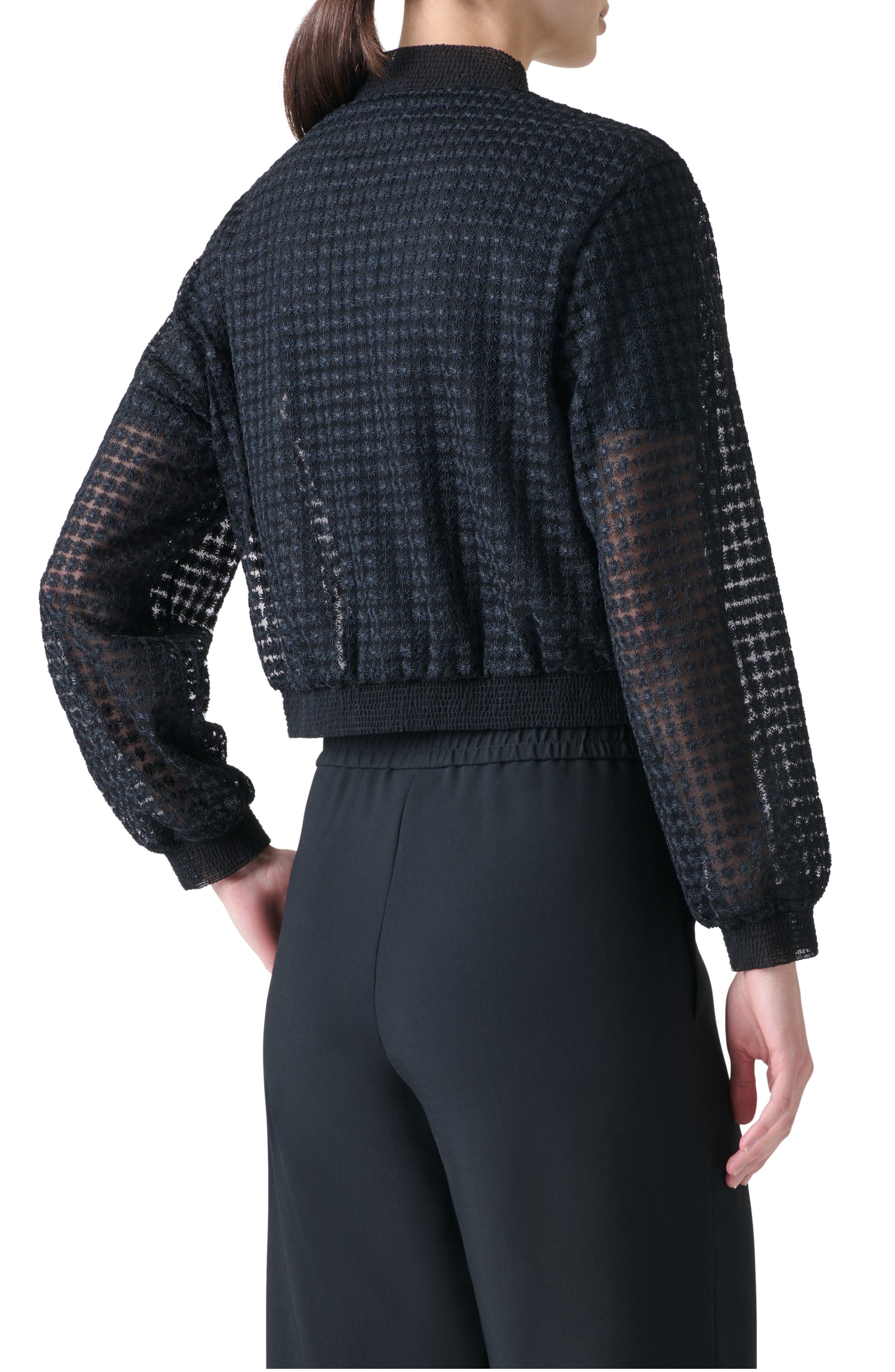 Akris Taide Flower Grid Tulle Bomber Jacket in Black at Nordstrom - 2