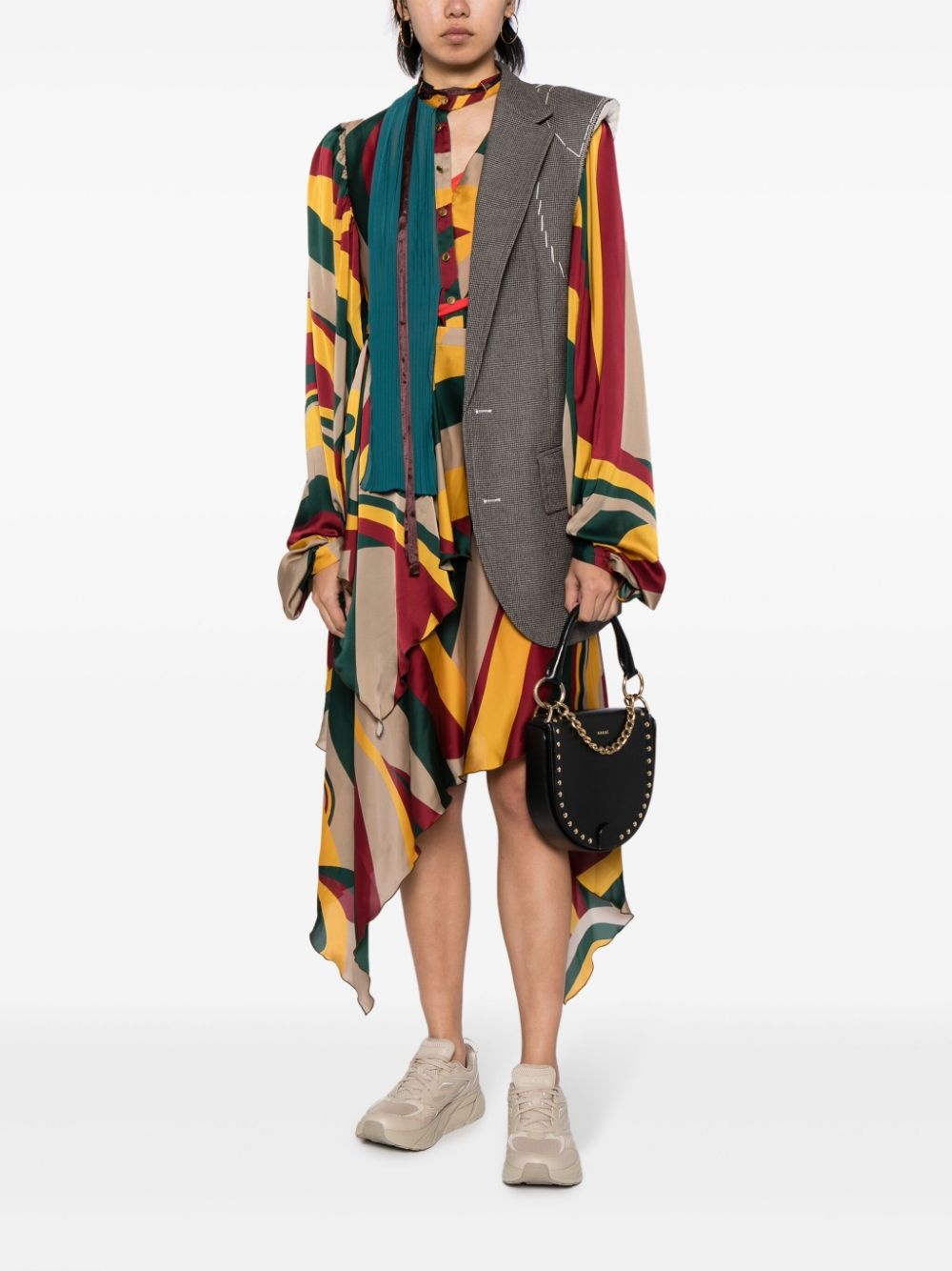 layered-panels asymmetric midi dress - 2